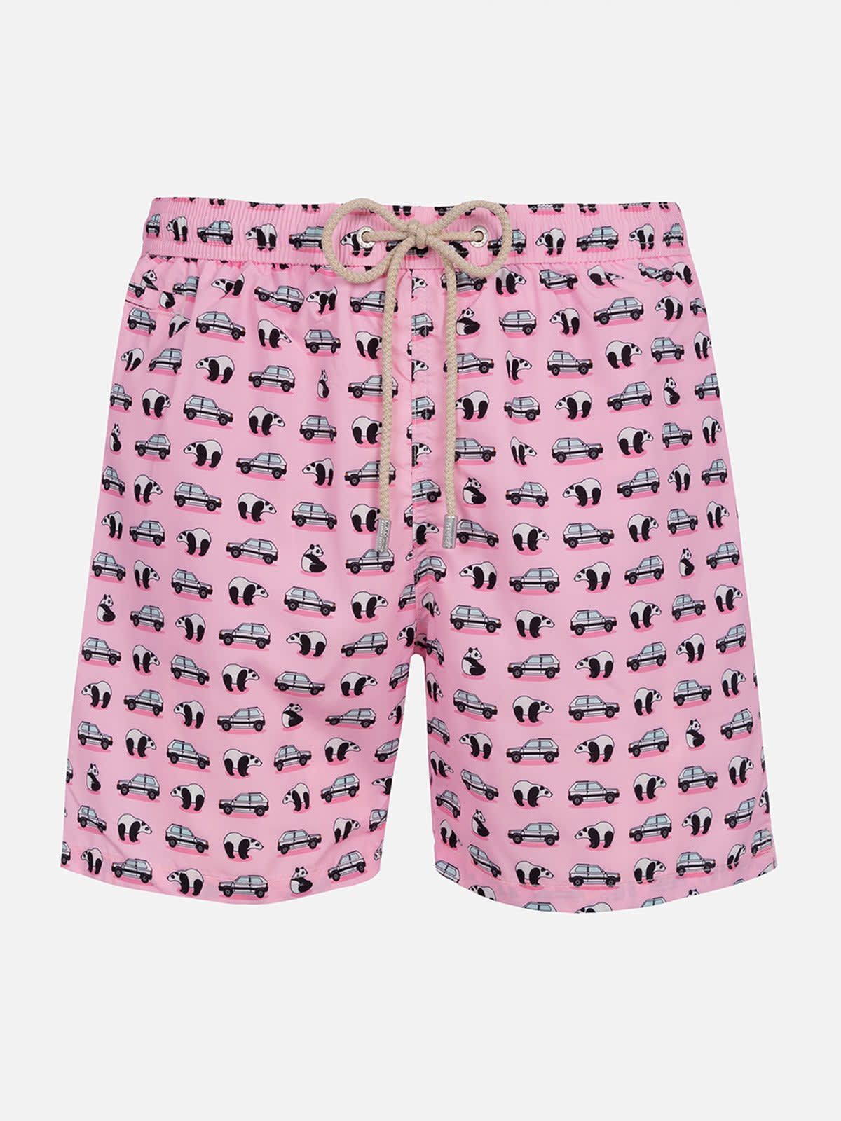 Shop Mc2 Saint Barth Man Lightweight Fabric Swim-shorts Lighting Micro Fantasy With Panda And Panda Print Panda Special E In Pink