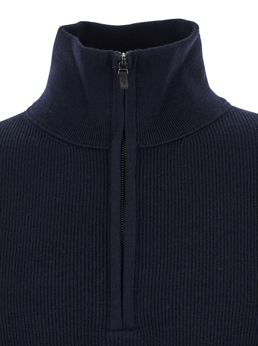 Kangra Cashmere Blue Sweater With High Neck And Half Zip Closure On The Front In Wool Man In Blue