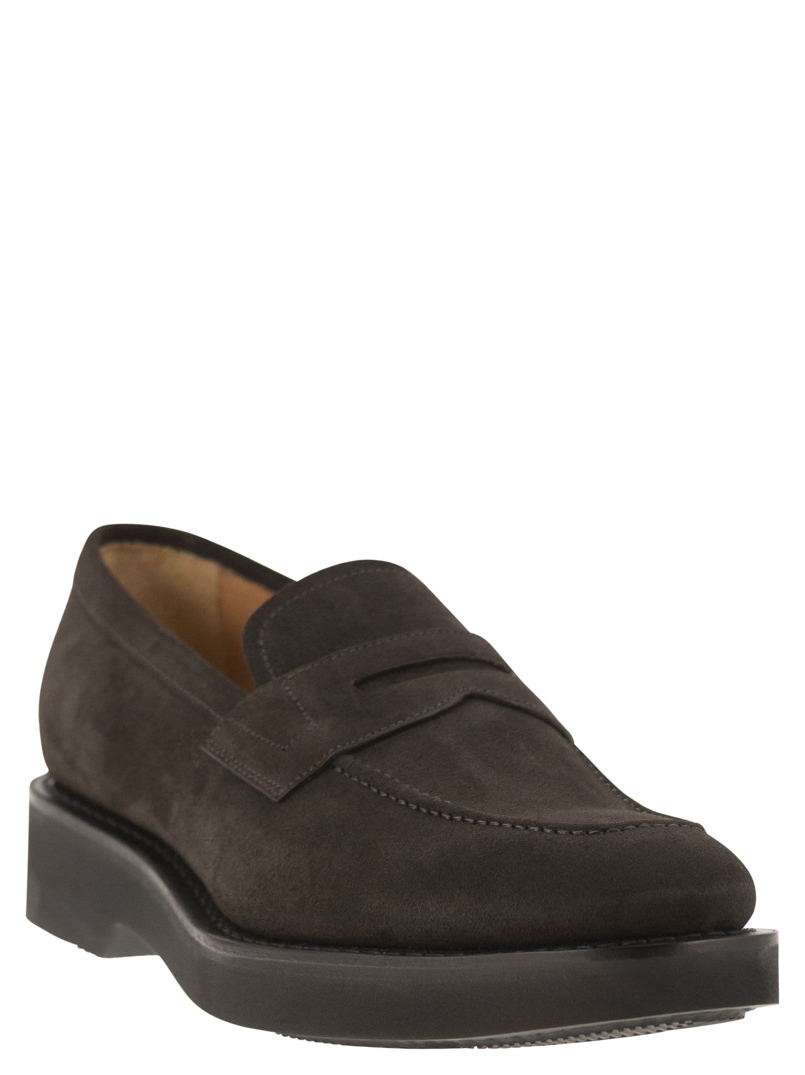 Shop Church's Suede Calfskin Moccasin In Dark Brown