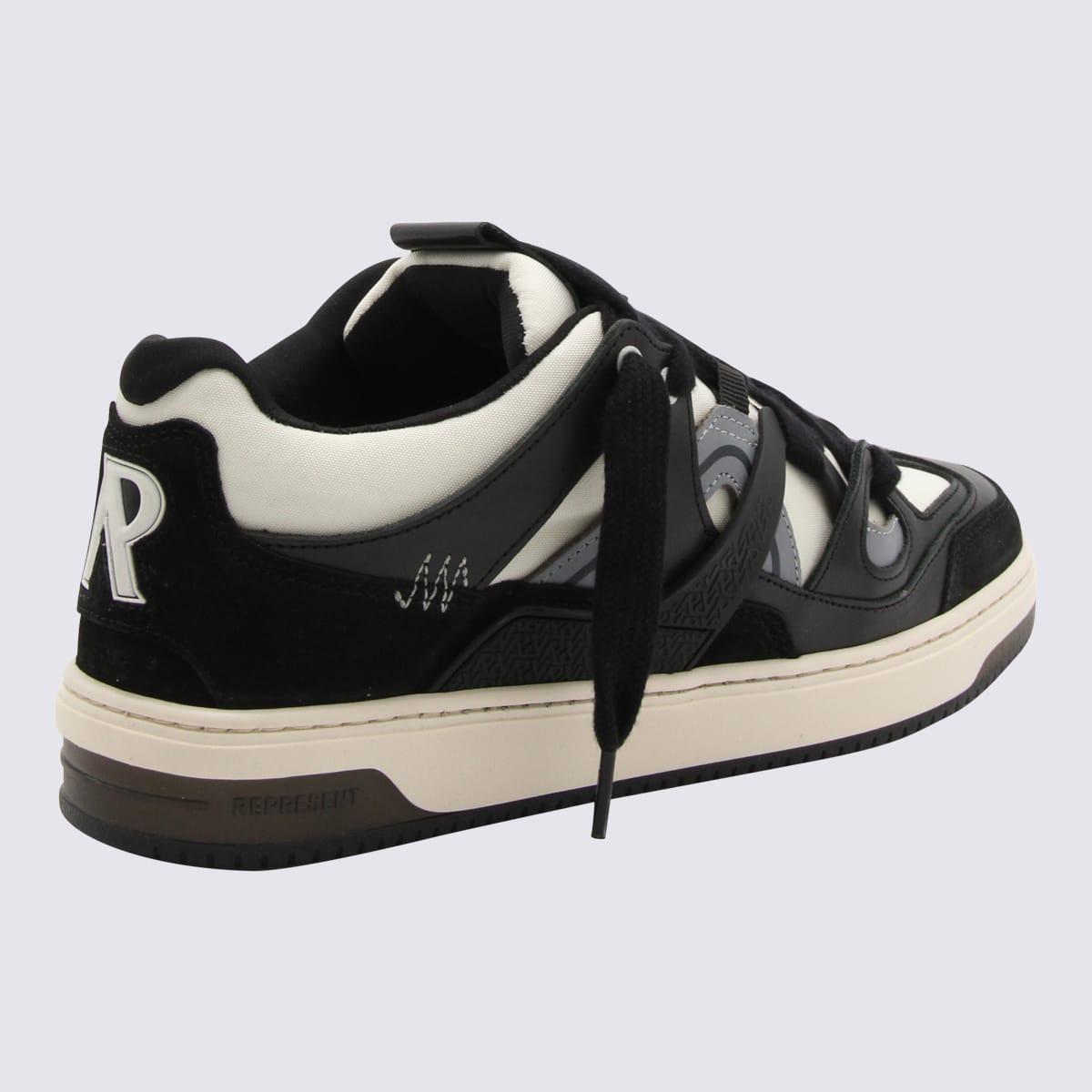 Shop Represent Black And White Leather Sneakers
