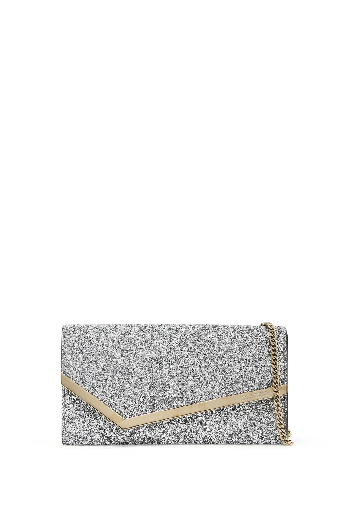 Shop Jimmy Choo Glittered Emmie Clutch In Silver Light Gold (silver)