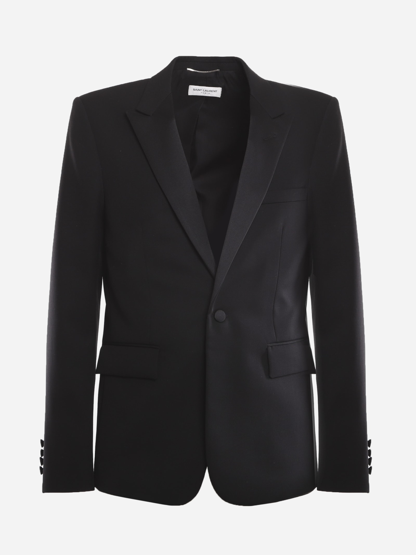 SAINT LAURENT SUIT MADE OF WOOL WITH SATIN INSERTS,615987 Y512W1000