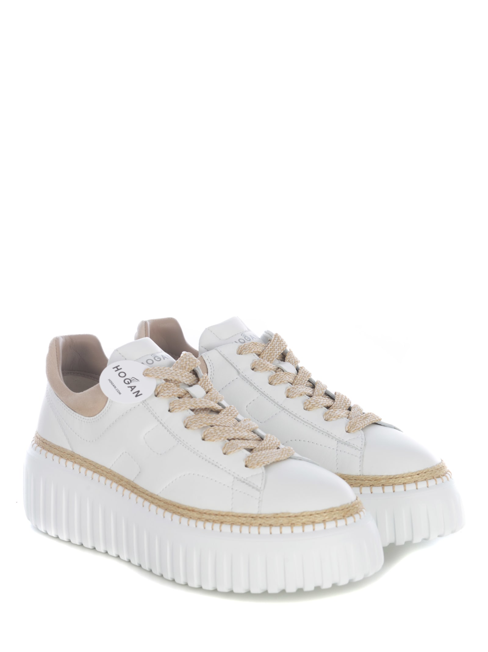 Shop Hogan Sneakers  H-stripes Made Of Leather In Bianco Beige