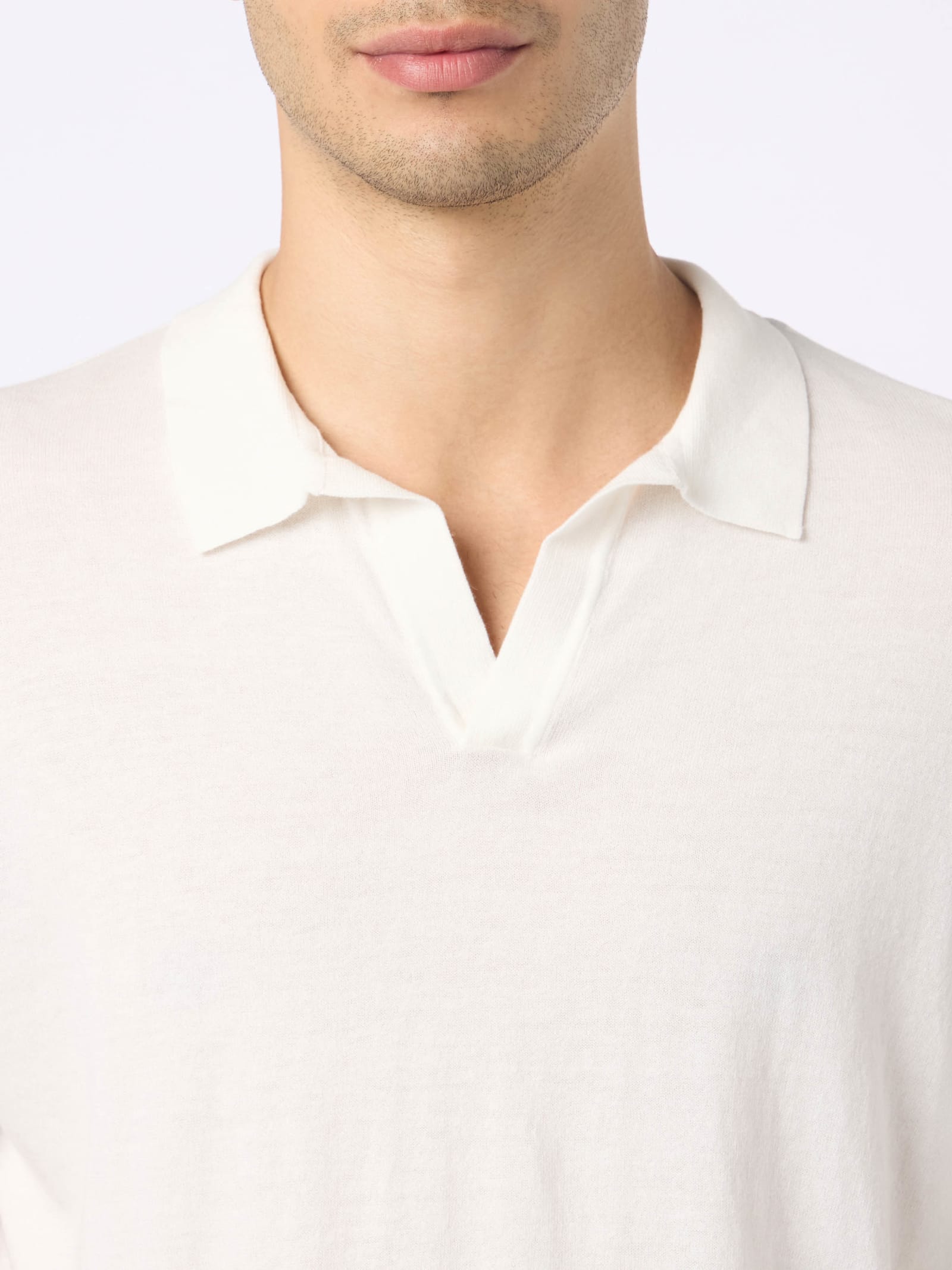 Mc2 Saint Barth Man Off-cream Knitted Polo Shirt Sloan In White