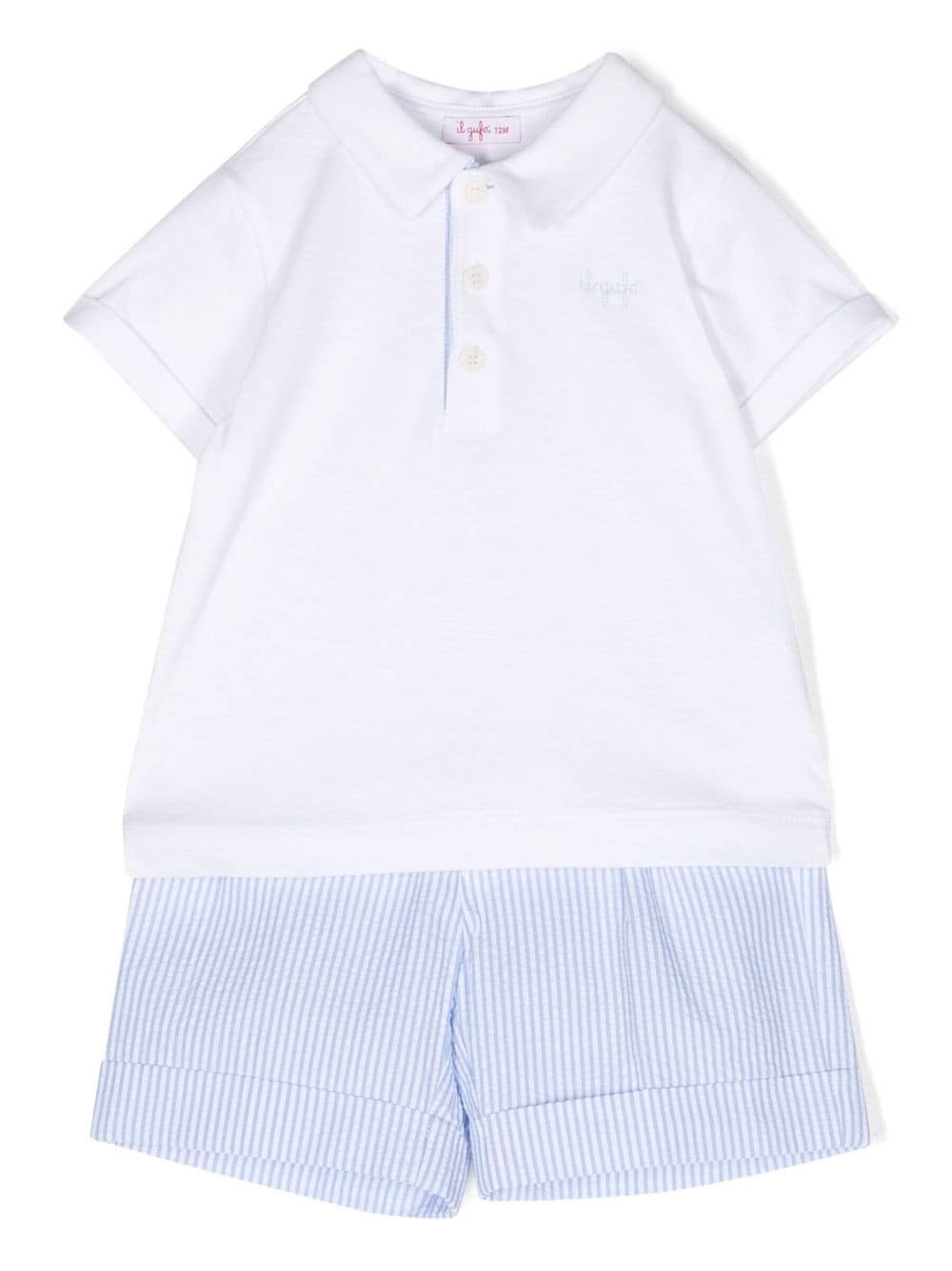 Il Gufo Babies' White And Light Blue Set With Polo And Striped Shorts In Azzurro