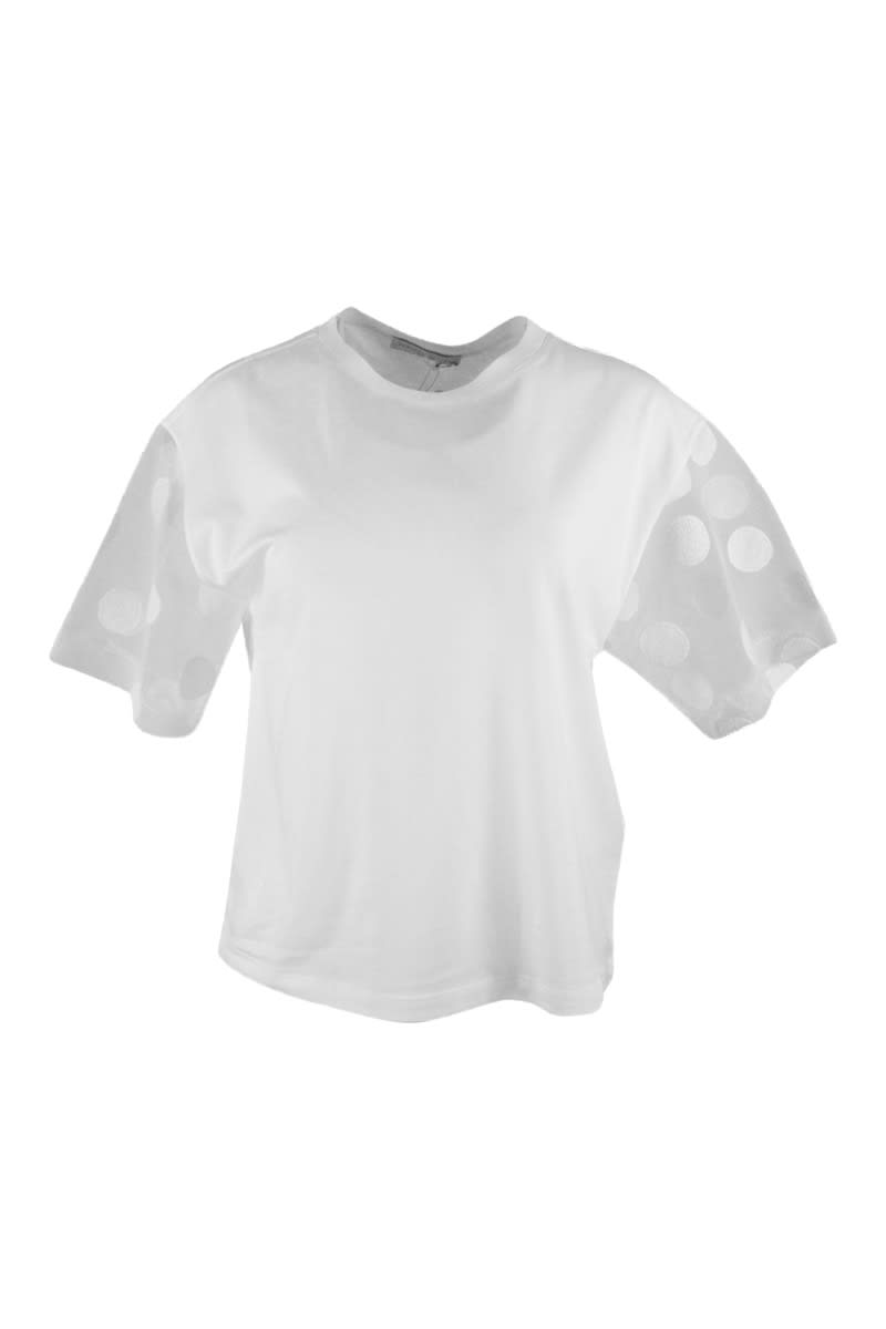 Fabiana Filippi Round Neck T-shirt With Short Sleeves In Polka Dot Tulle
