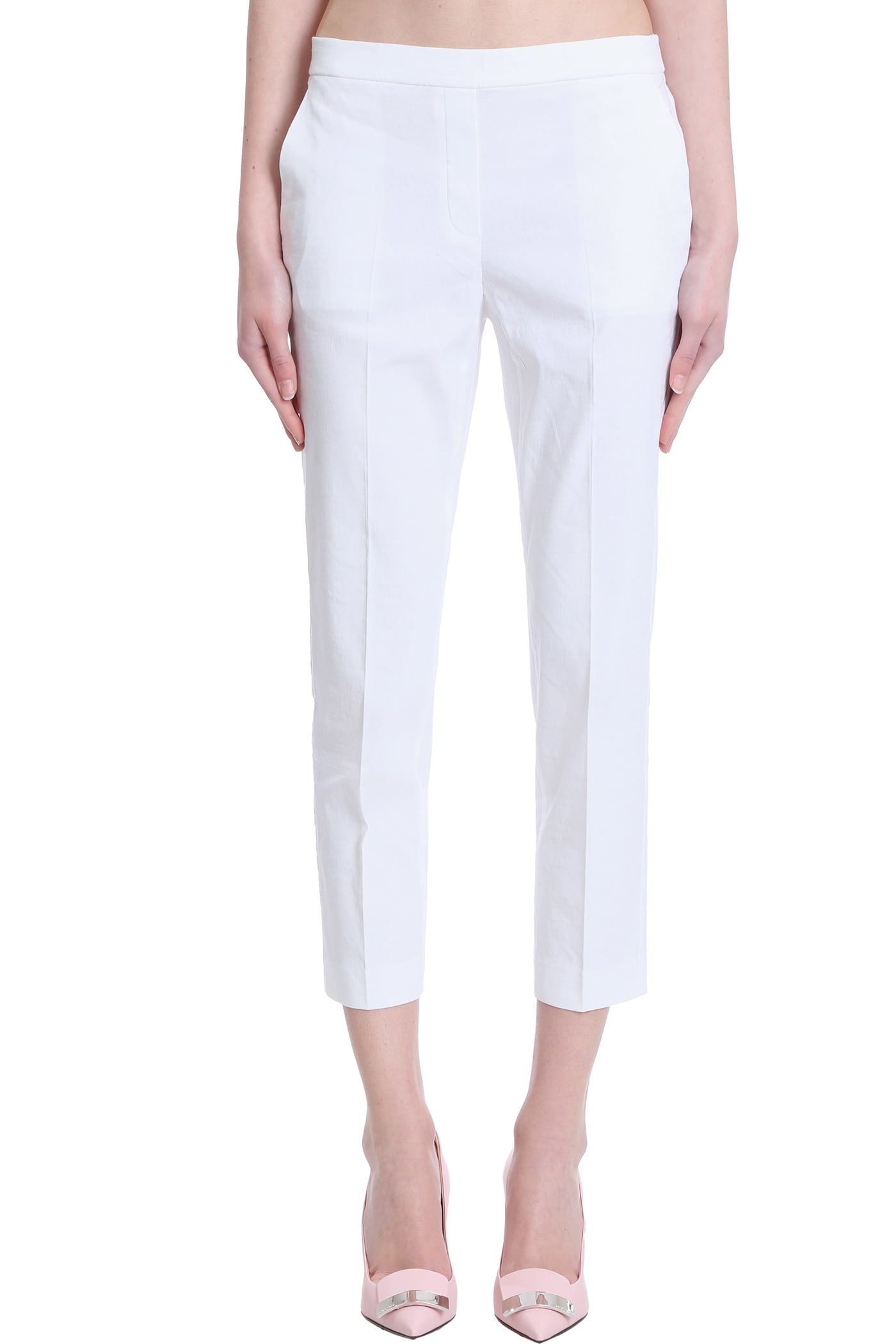 THEORY PANTS IN WHITE LINEN,K0203201100