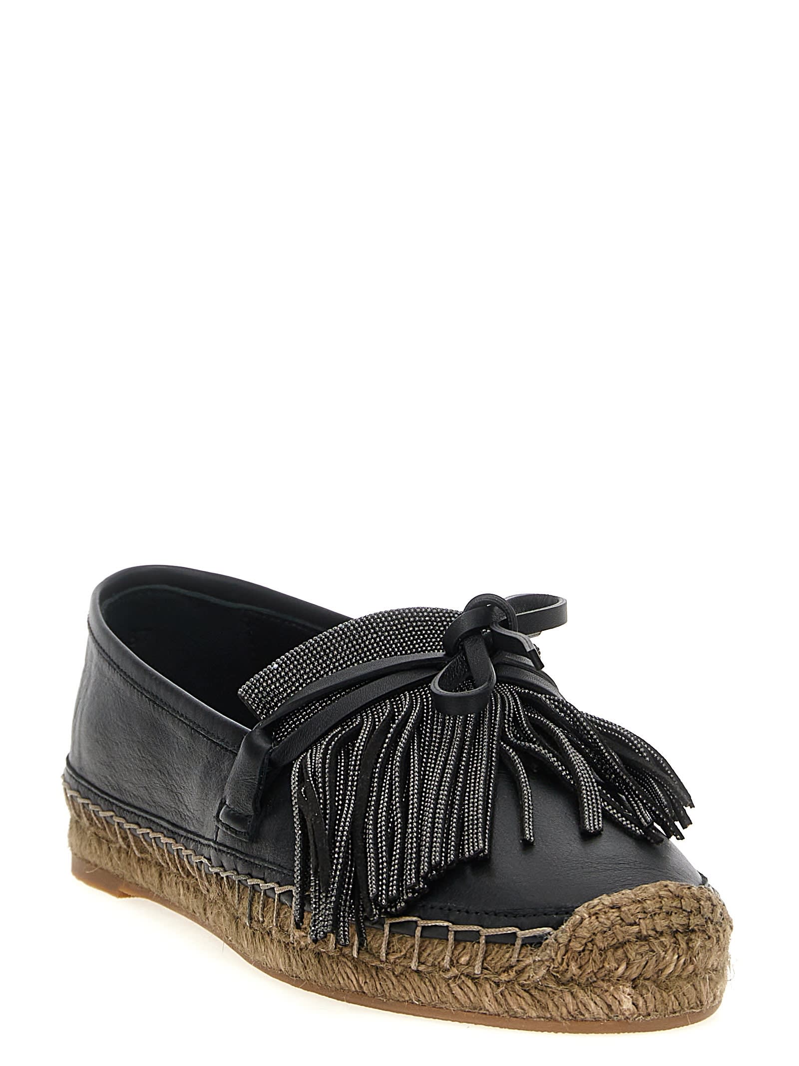 Brunello Cucinelli Black Fringed Espadrilles In Black