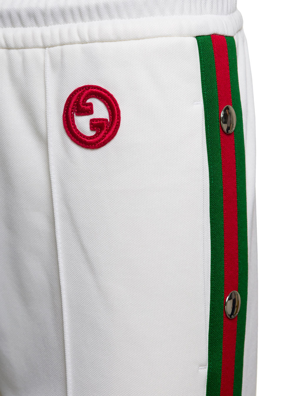 Shop Gucci Tennis Club White Jogger Pants With Snap Buttons And Web Detail In Tech Jersey Woman