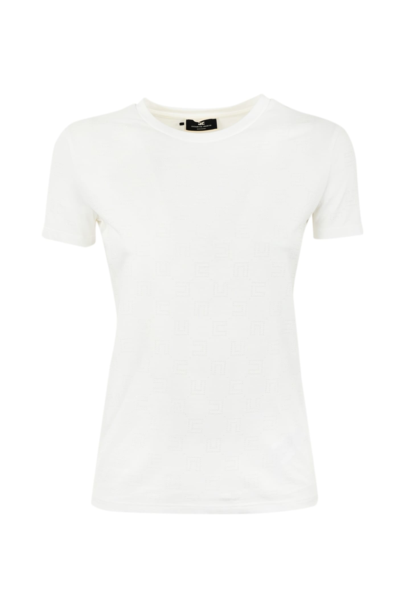 Shop Elisabetta Franchi T-shirt With Rhinestone Logo In Gesso