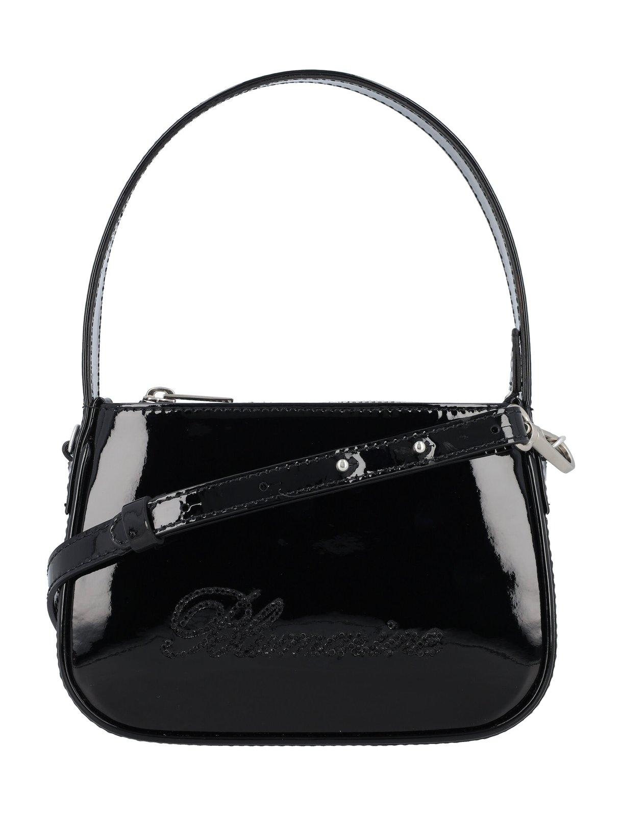 Shop Blumarine Logo Embellished Zipped Tote Bag In Black