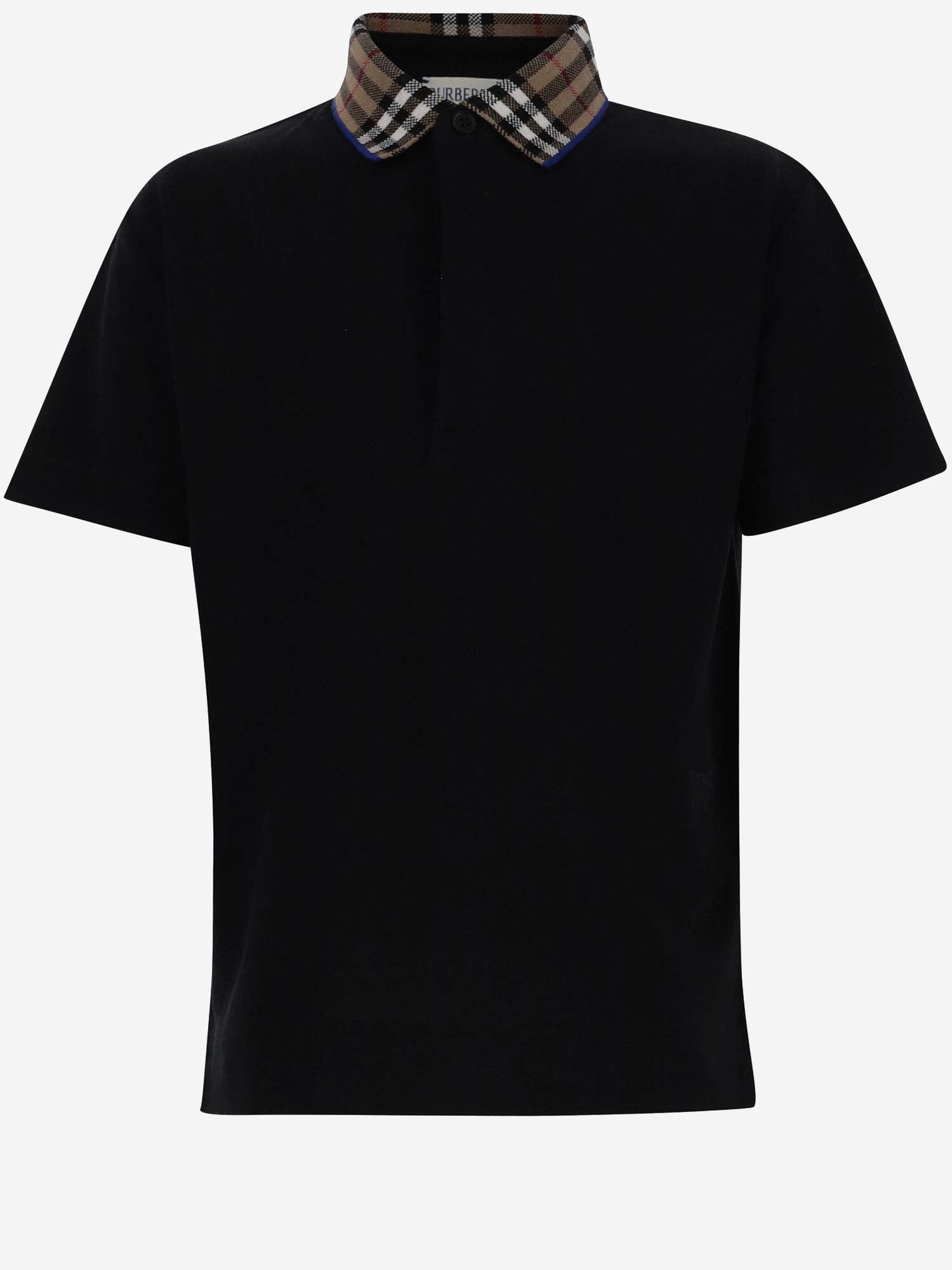 Shop Burberry Cotton Polo Shirt With Check Pattern In Black