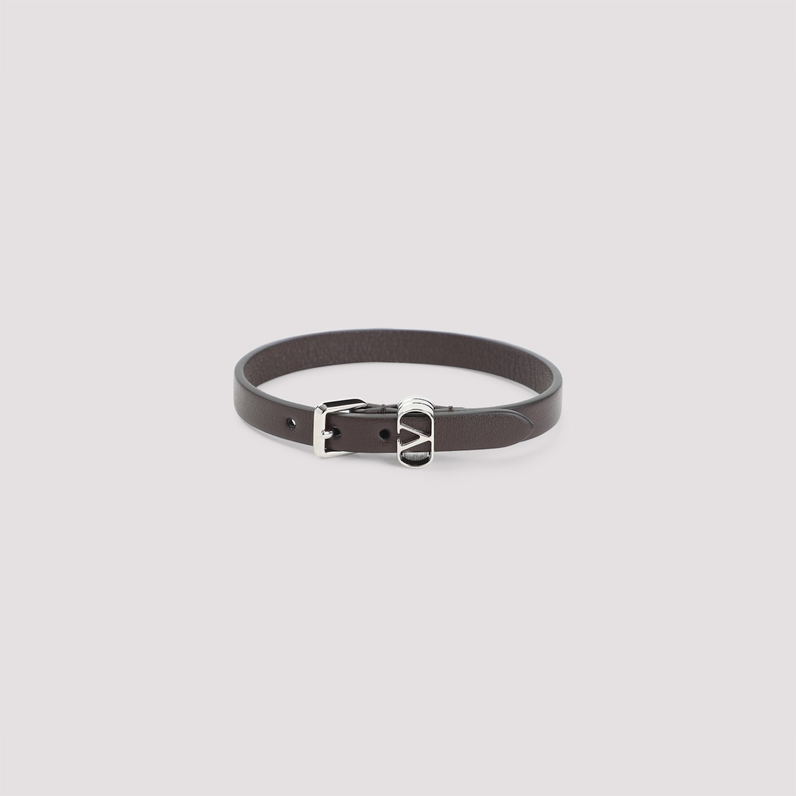 Valentino Ovalette Leather Bracelet In Black