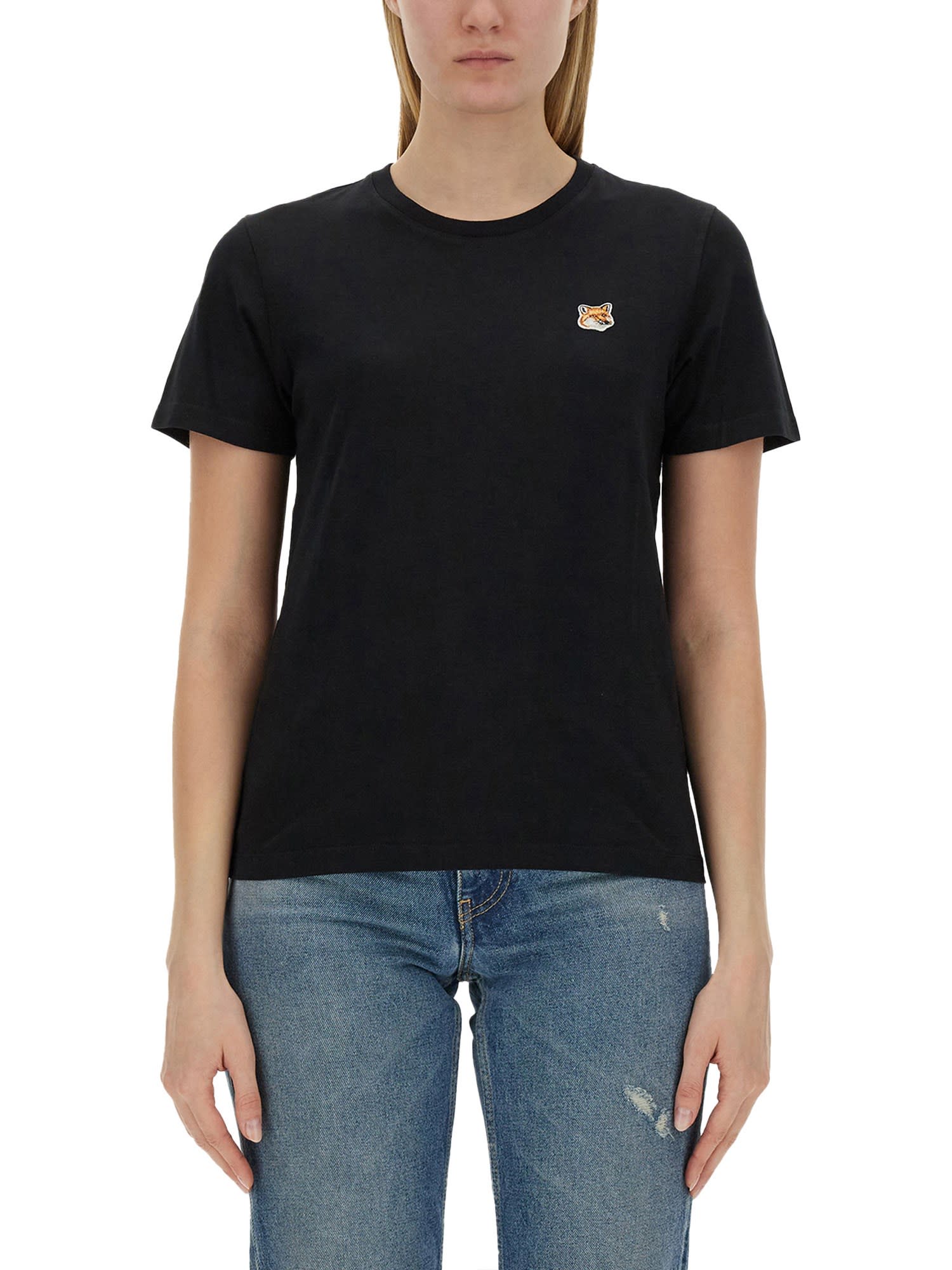 Shop Maison Kitsuné T-shirt With Fox Patch In Black