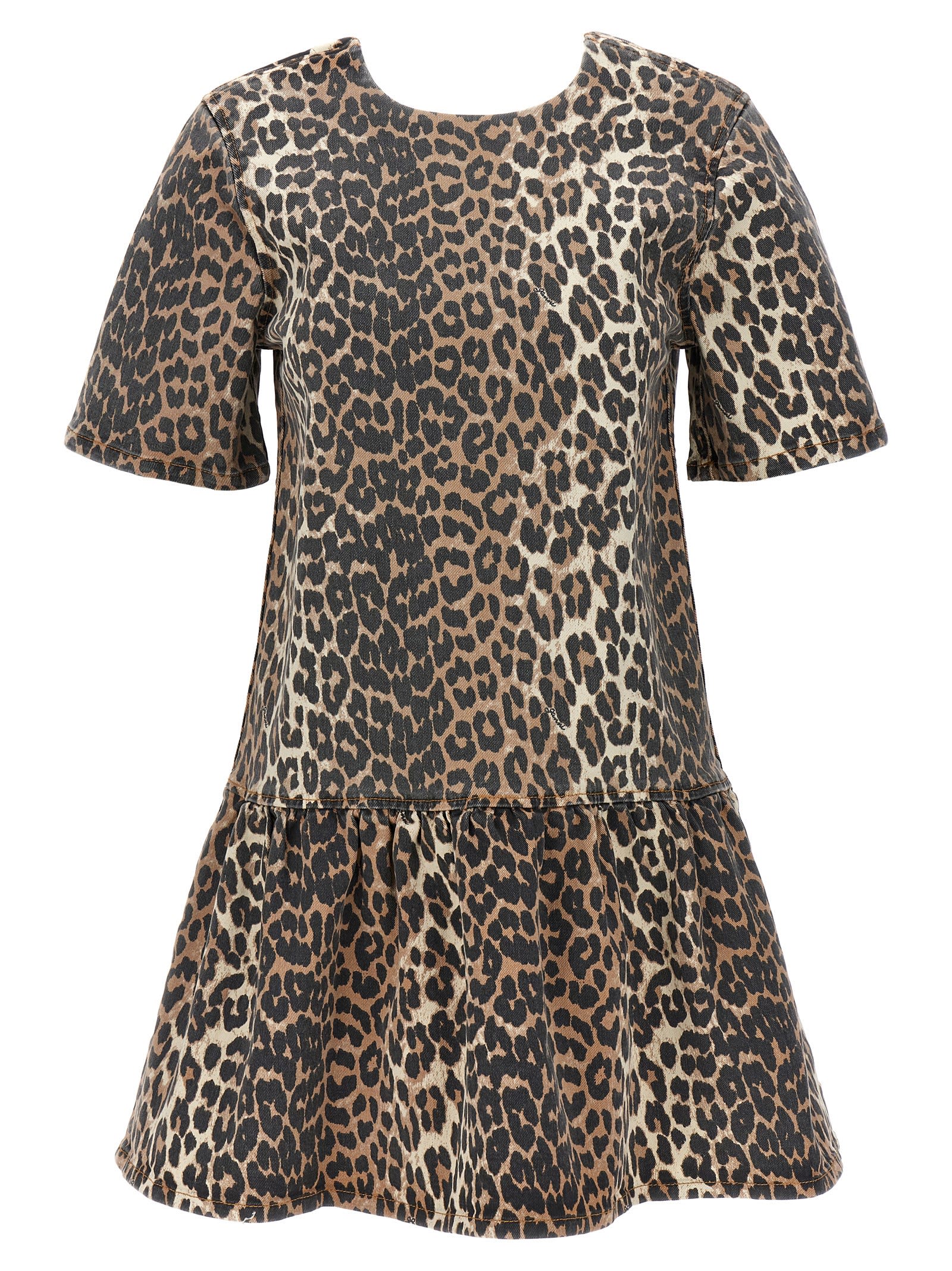 Shop Ganni Animalier Print Flare Hem Dress In Leopard