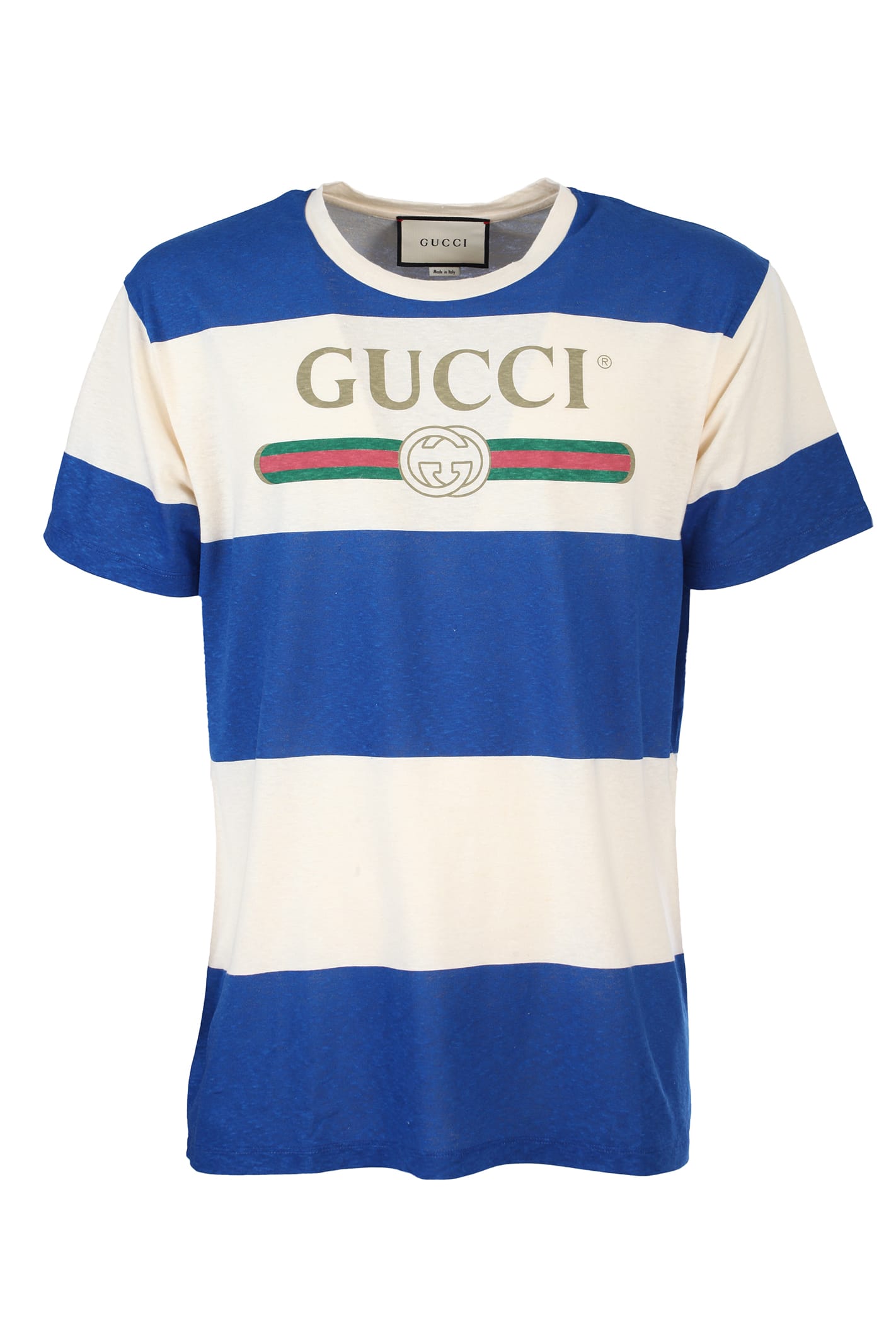 GUCCI WHITE AND BLUE STRIPED T-SHIRT,11283809