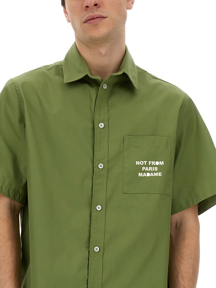 Shop Drôle De Monsieur Slogan Shirt In Military Green