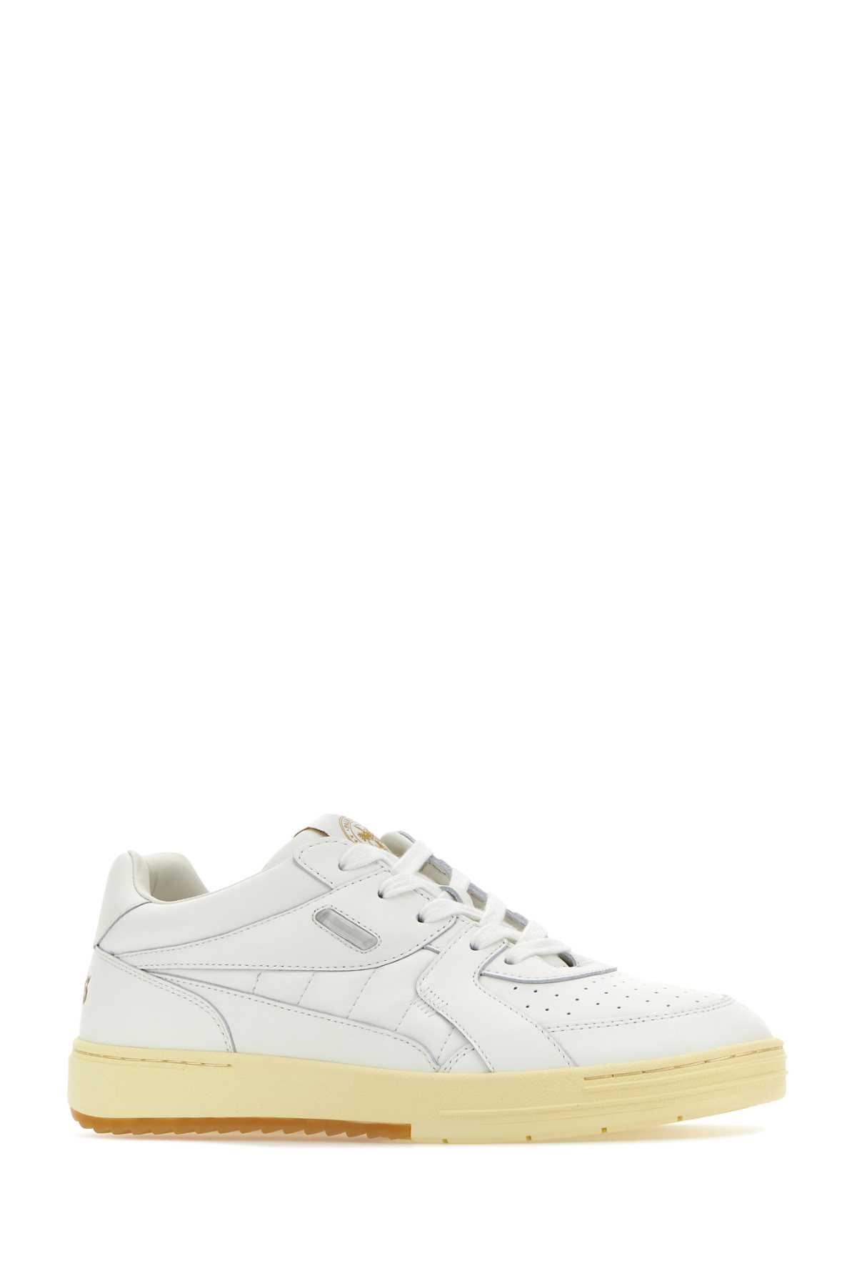 Shop Palm Angels White Leather Sneakers In Whitewhit