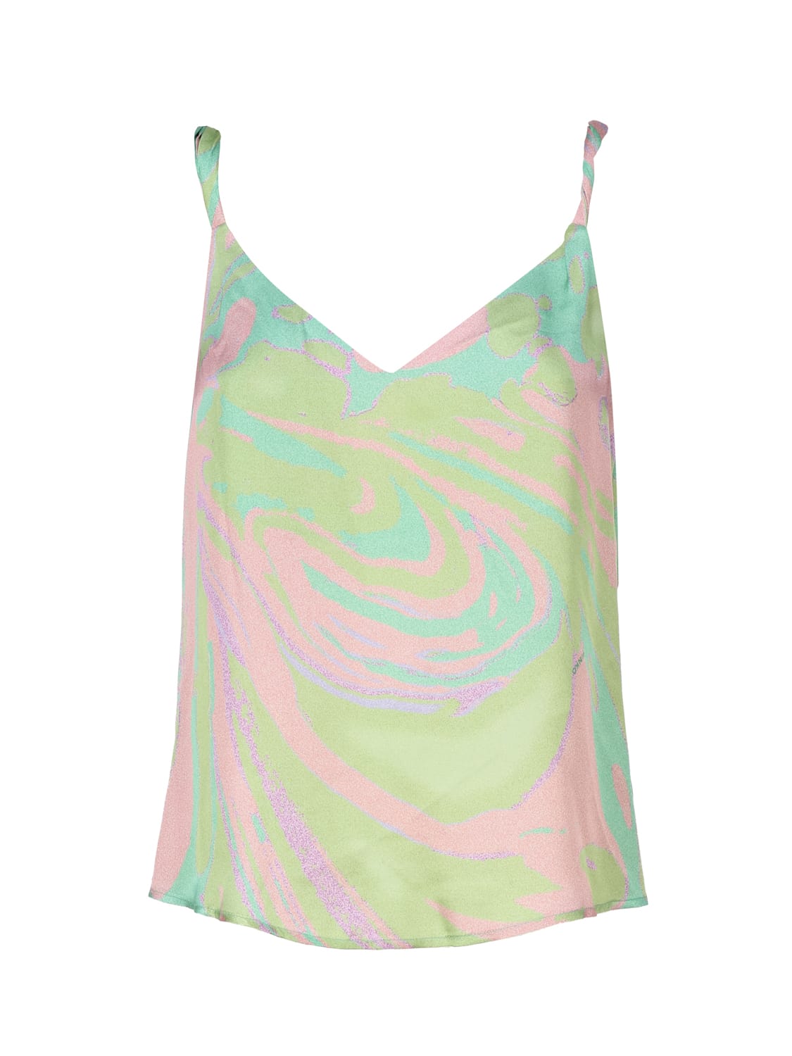 Pinko Marble-print Cowl-back Top In Green, Pink