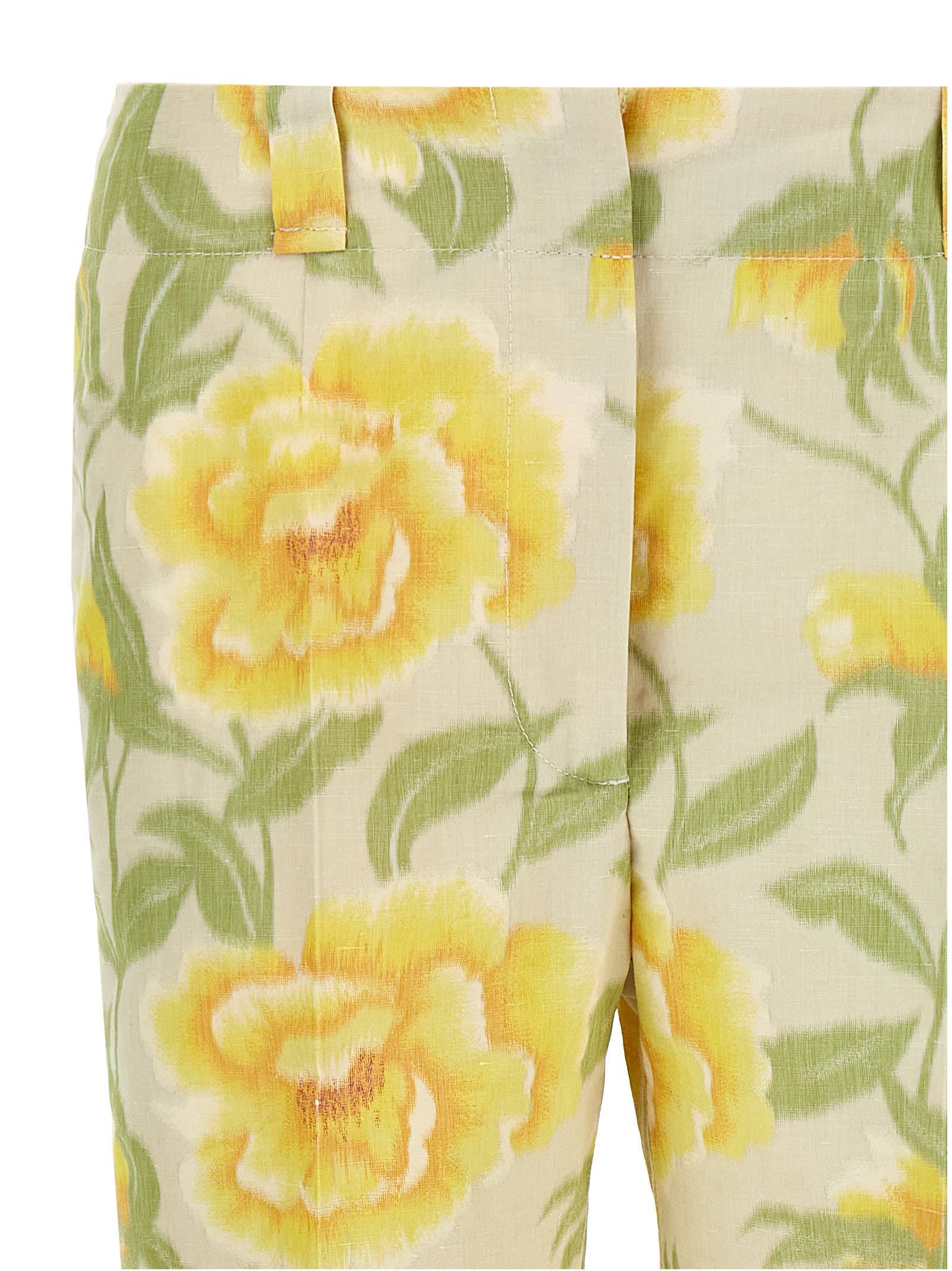 Kenzo Floral Pattern Cropped Length Pants In Multicolor