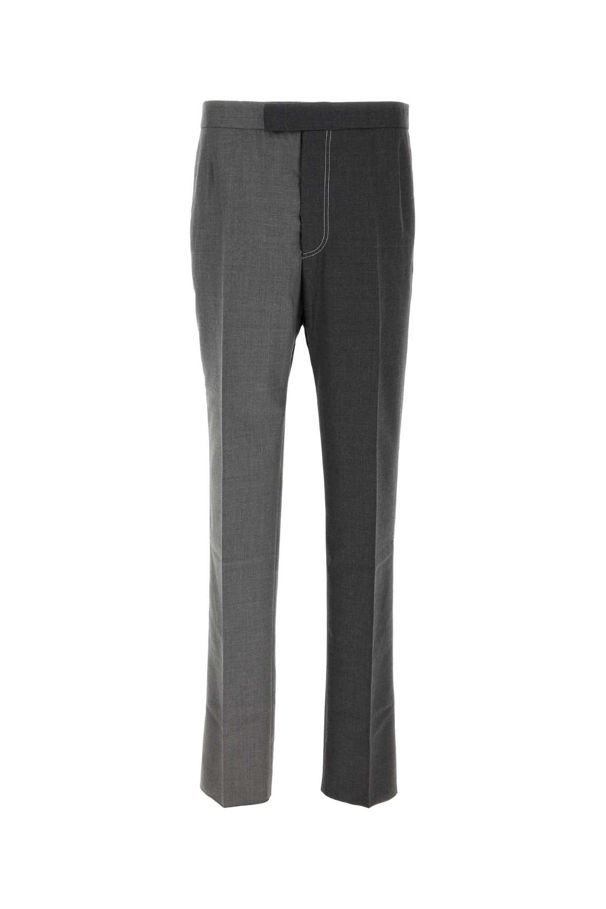 Shop Thom Browne Two-tone Wool Pant In Medgrey