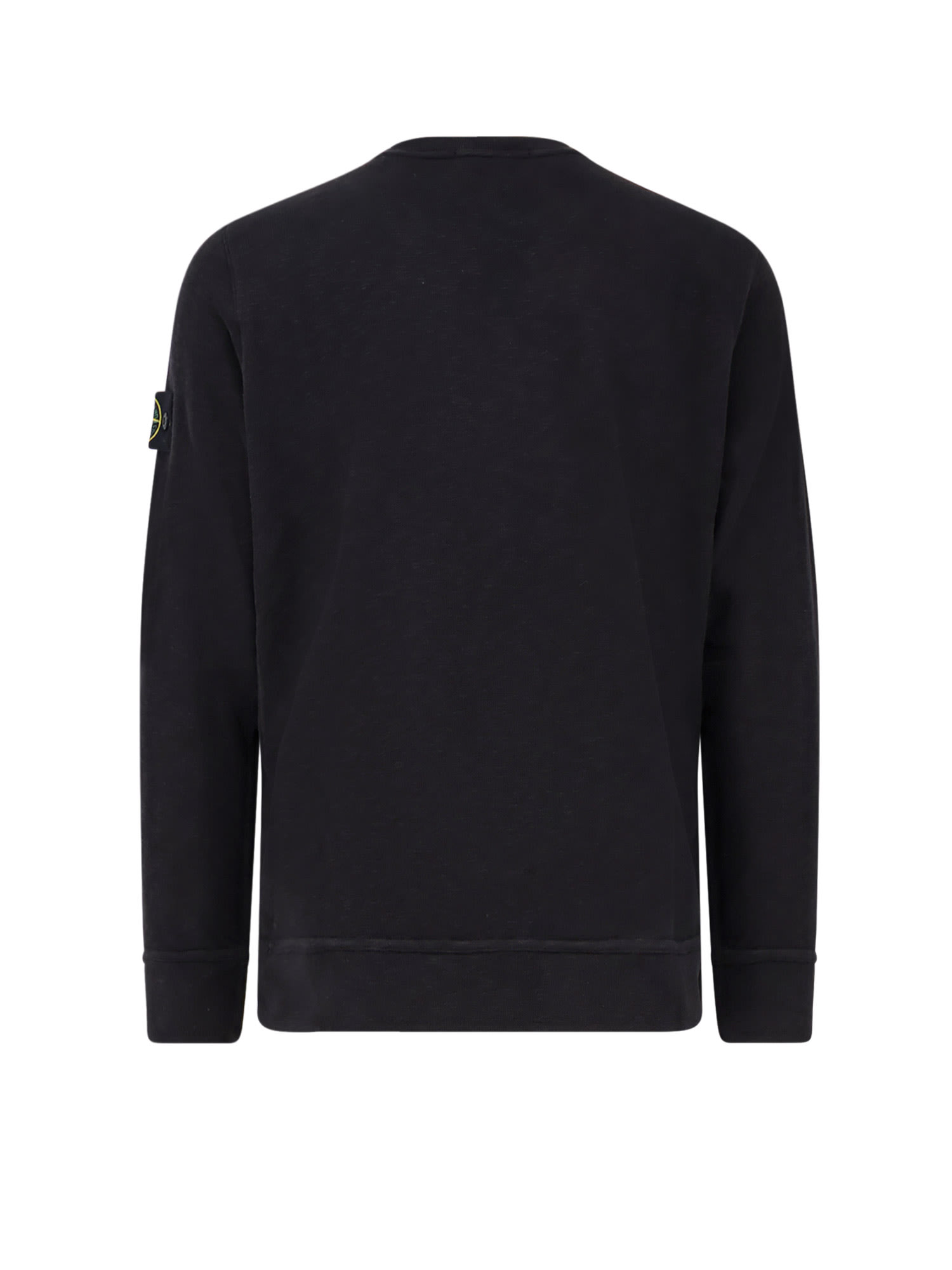 Stone Island Organic Cotton Crew Neck Sweater With English Ribs Knitwear Blue In Black