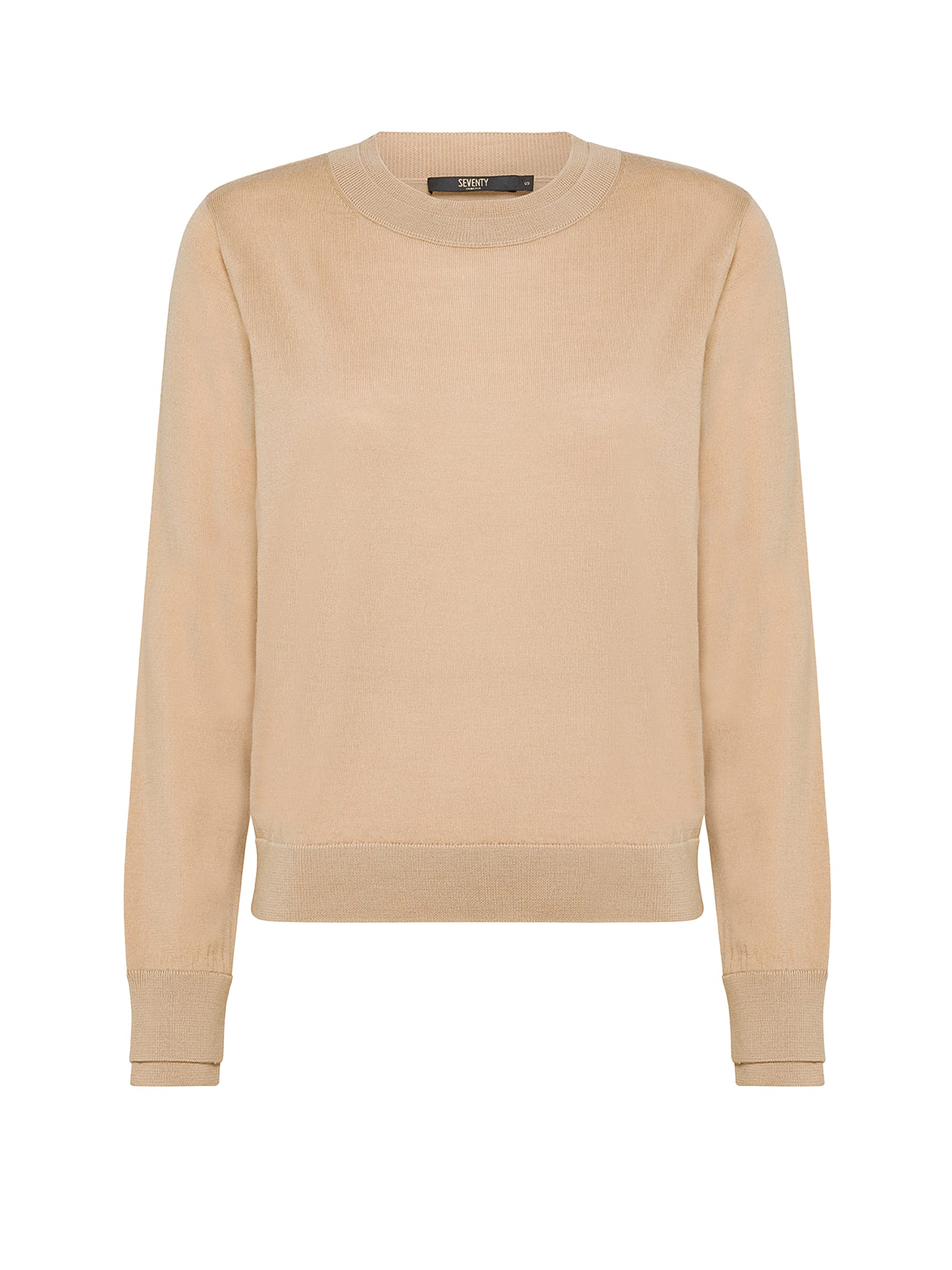 Seventy Camel Crewneck Sweater In Merino Wool In Cammello