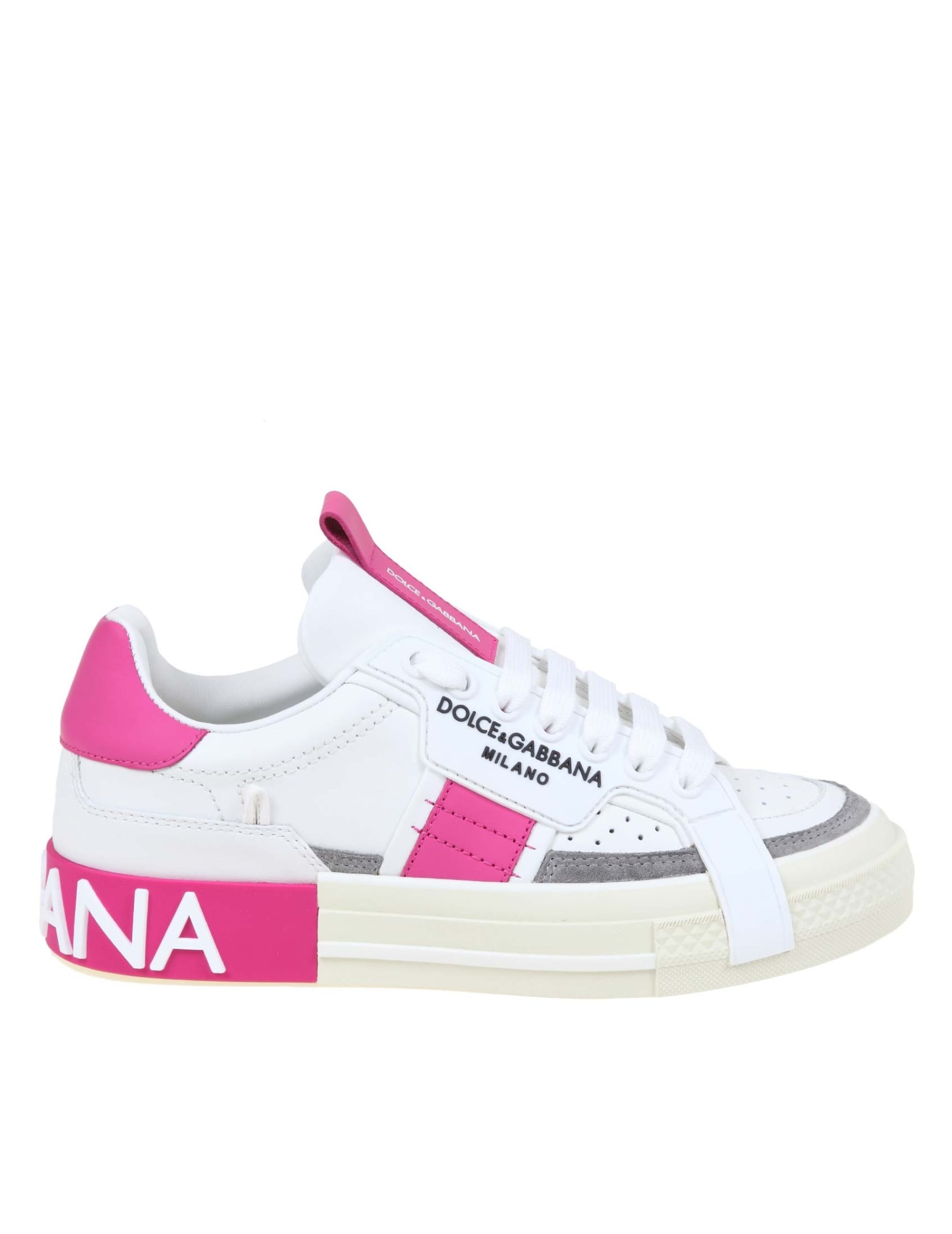 Dolce \u0026 Gabbana Custom 2.zero Sneakers In White Leather In Grey | ModeSens