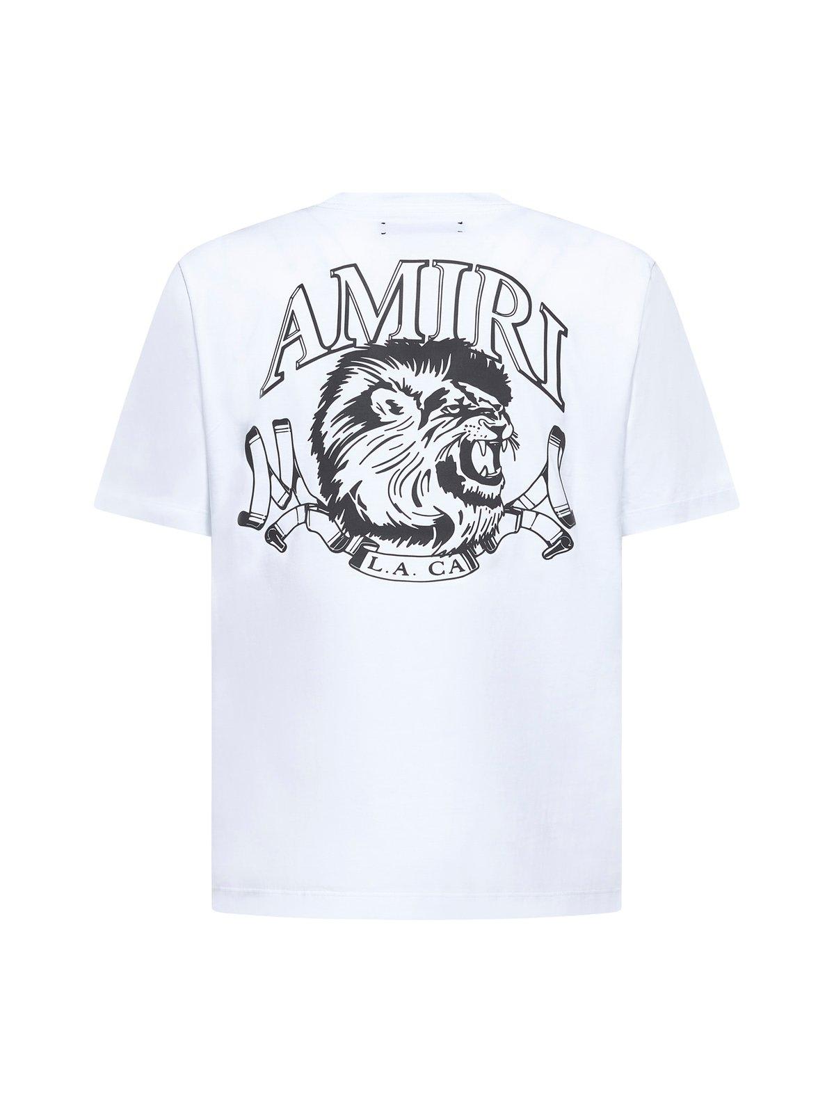 Shop Amiri Lion Outline Crewneck T-shirt In White