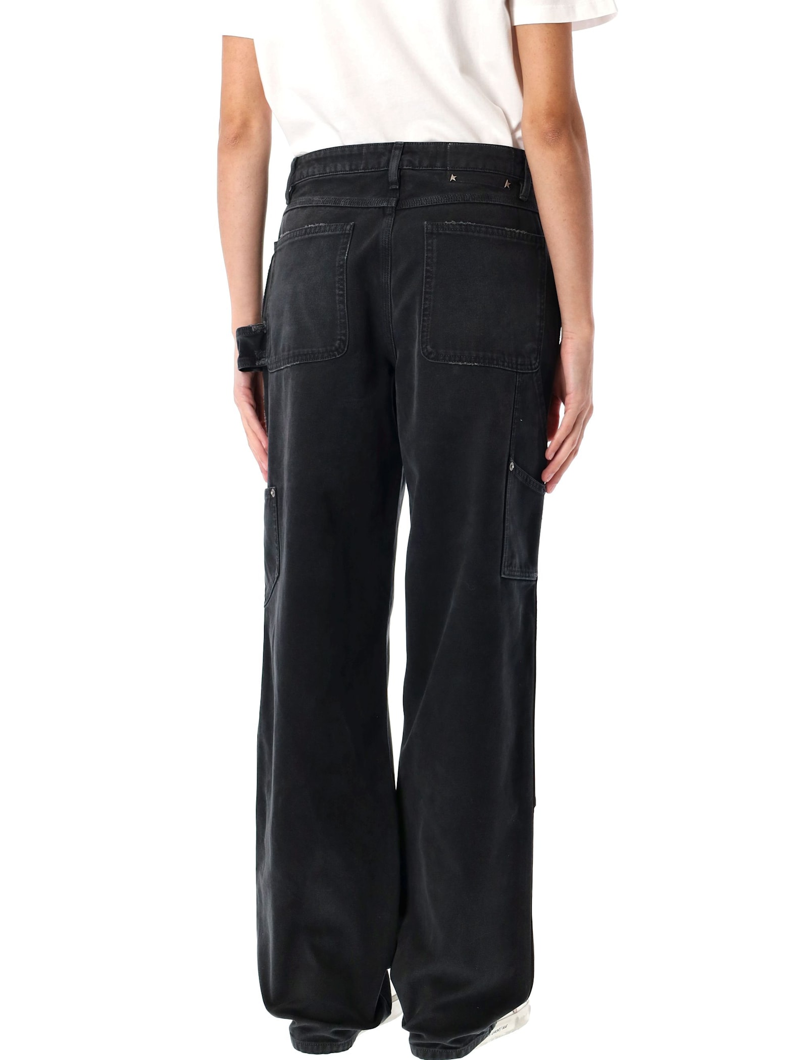 Golden Goose Wide Black Trousers In Denim In Black