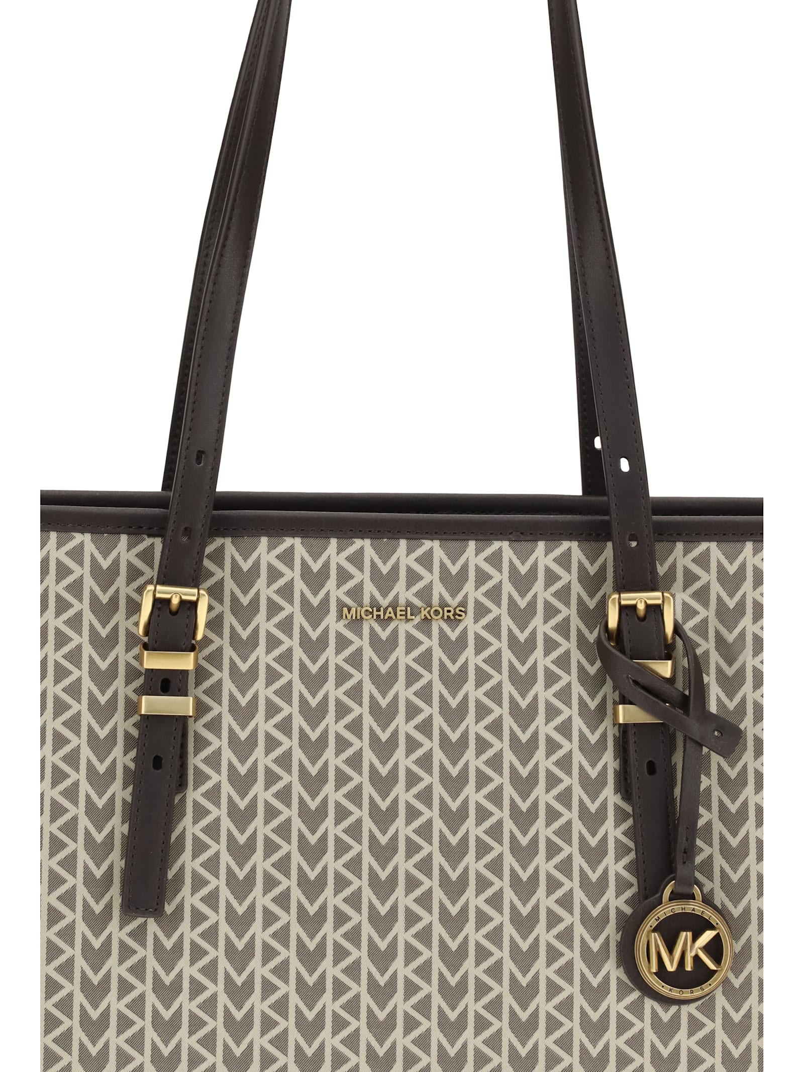 Michael Kors Quinn Large Jacquard Logo Tote Bag In Brown
