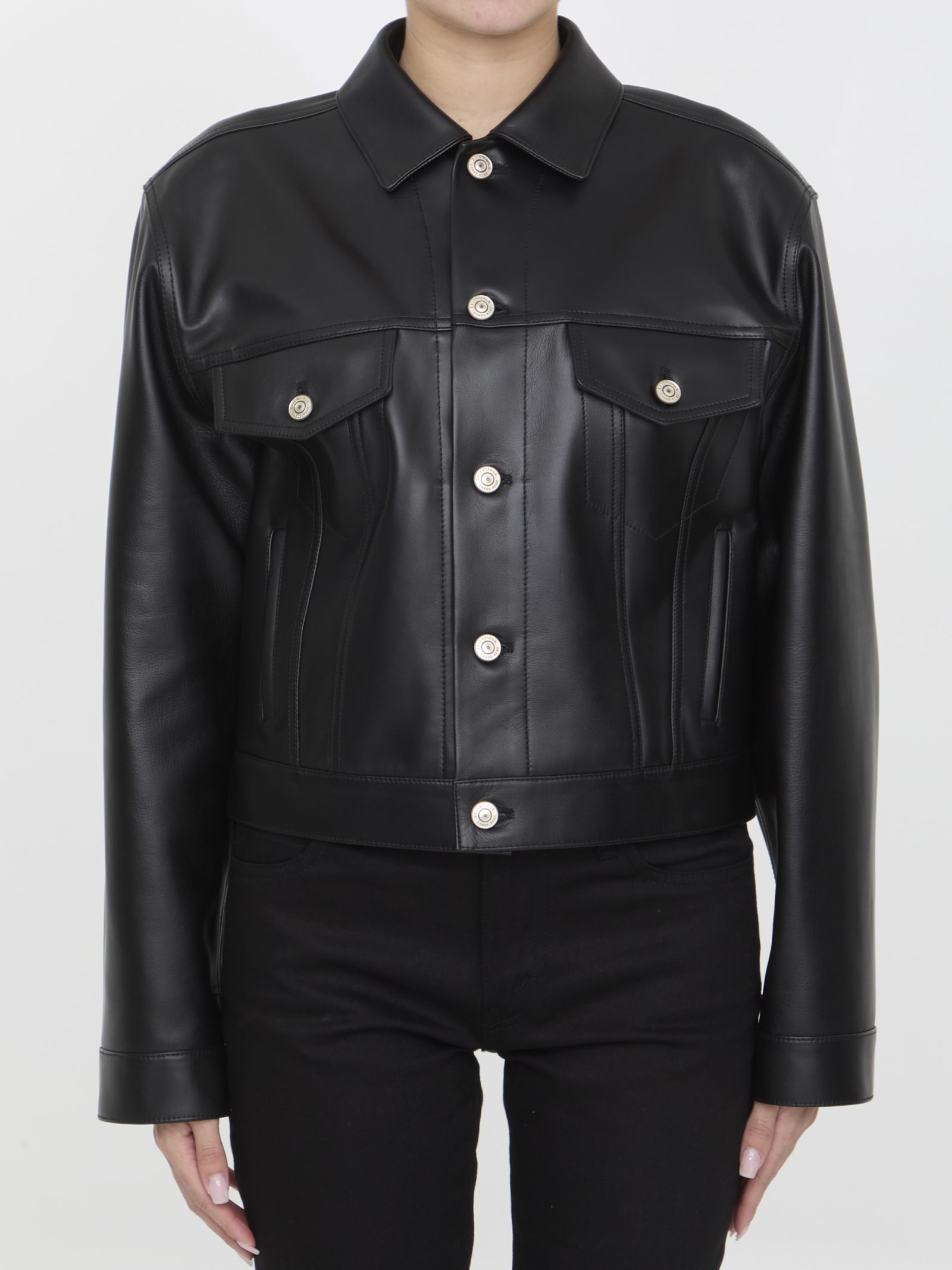 Shop Balenciaga Leather Jacket In Black