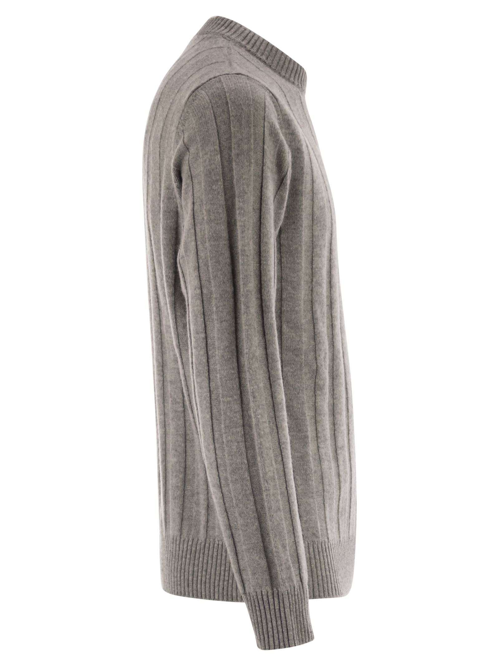 Peserico Wool And Cashmere Ribbed Jumper In Gray