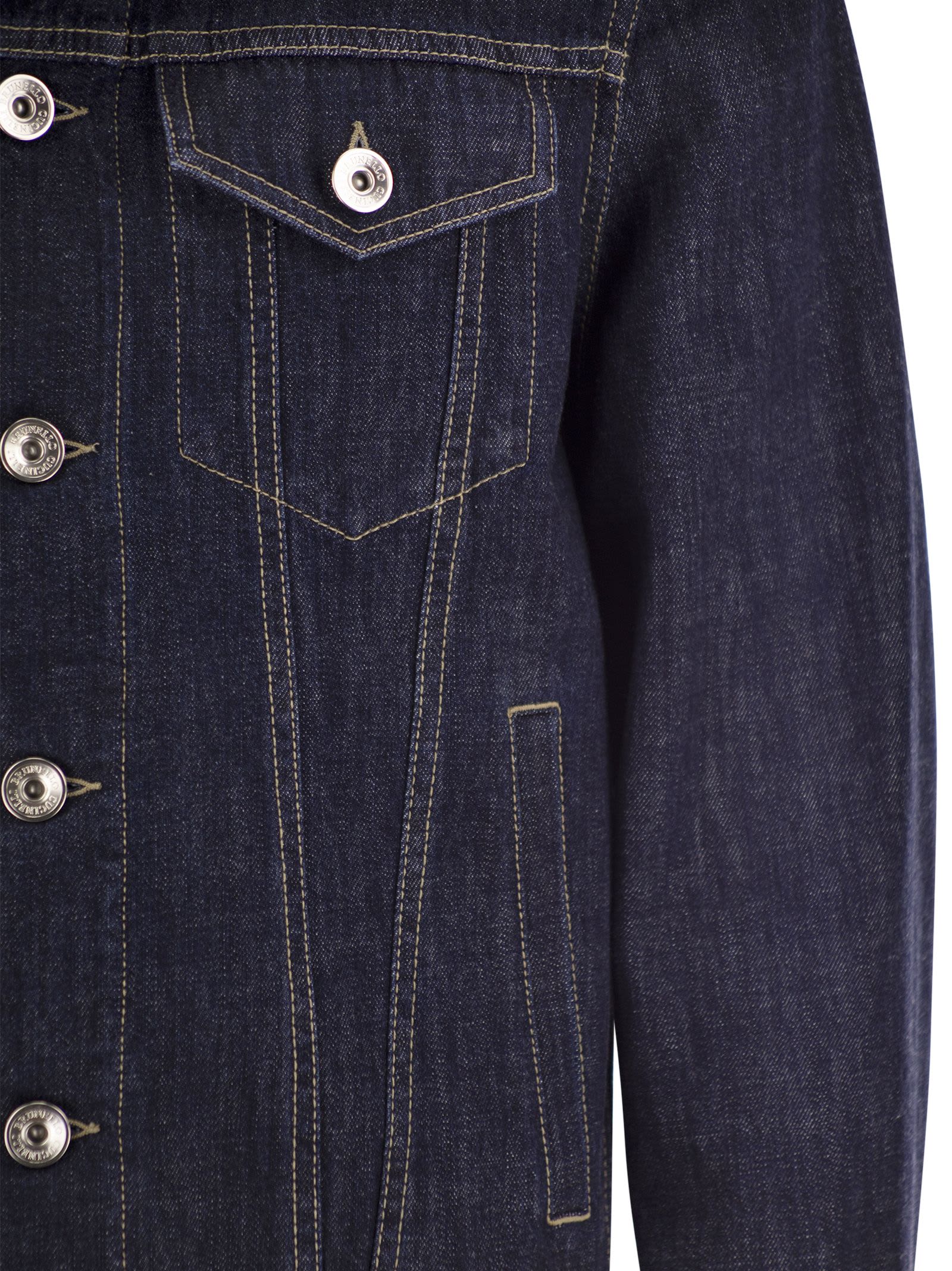 Shop Brunello Cucinelli Four-pocket Jacket In Lightweight Denim In Dark Denim
