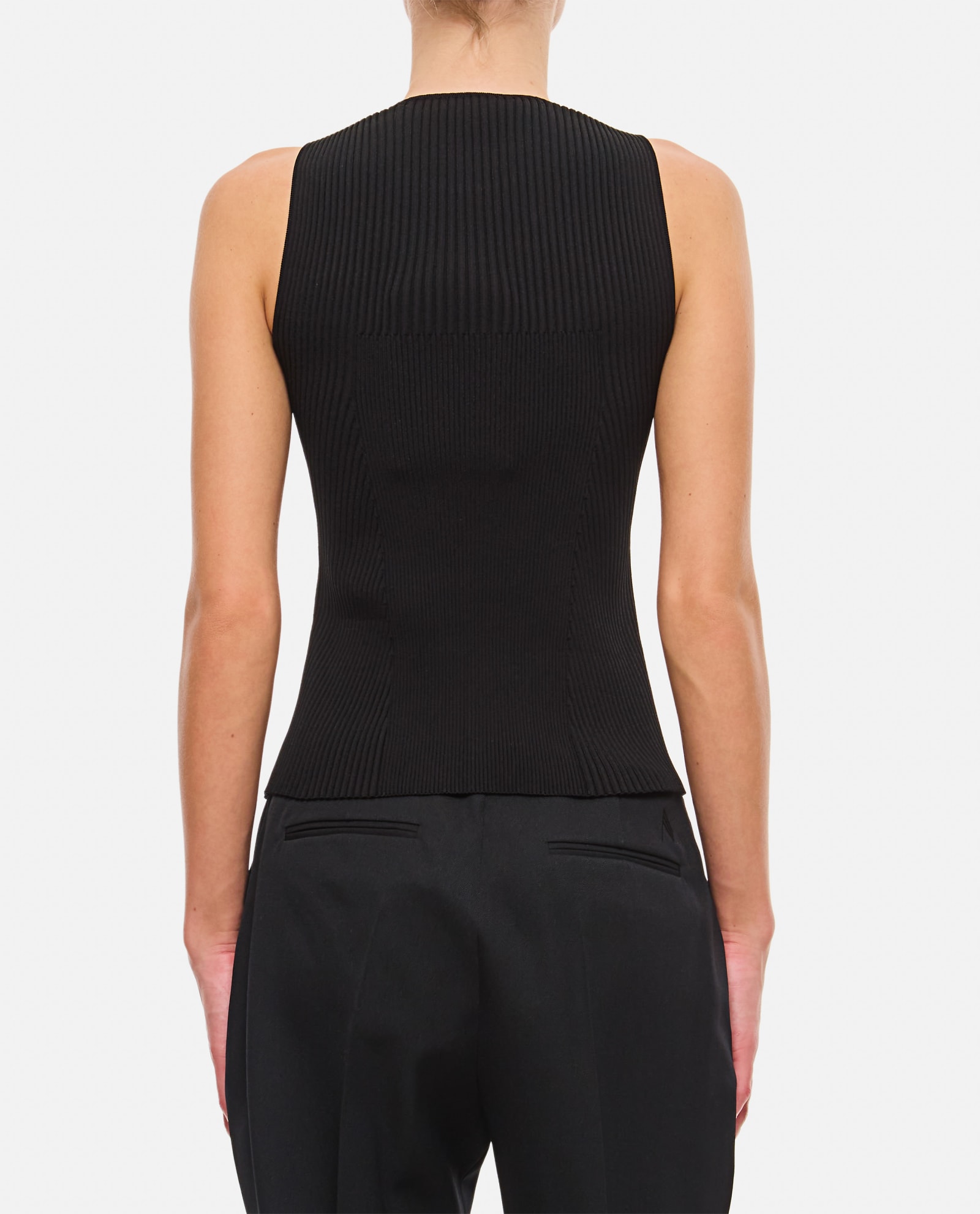 Shop Alexander Mcqueen Slashed Knit Sleeveless Top In Black