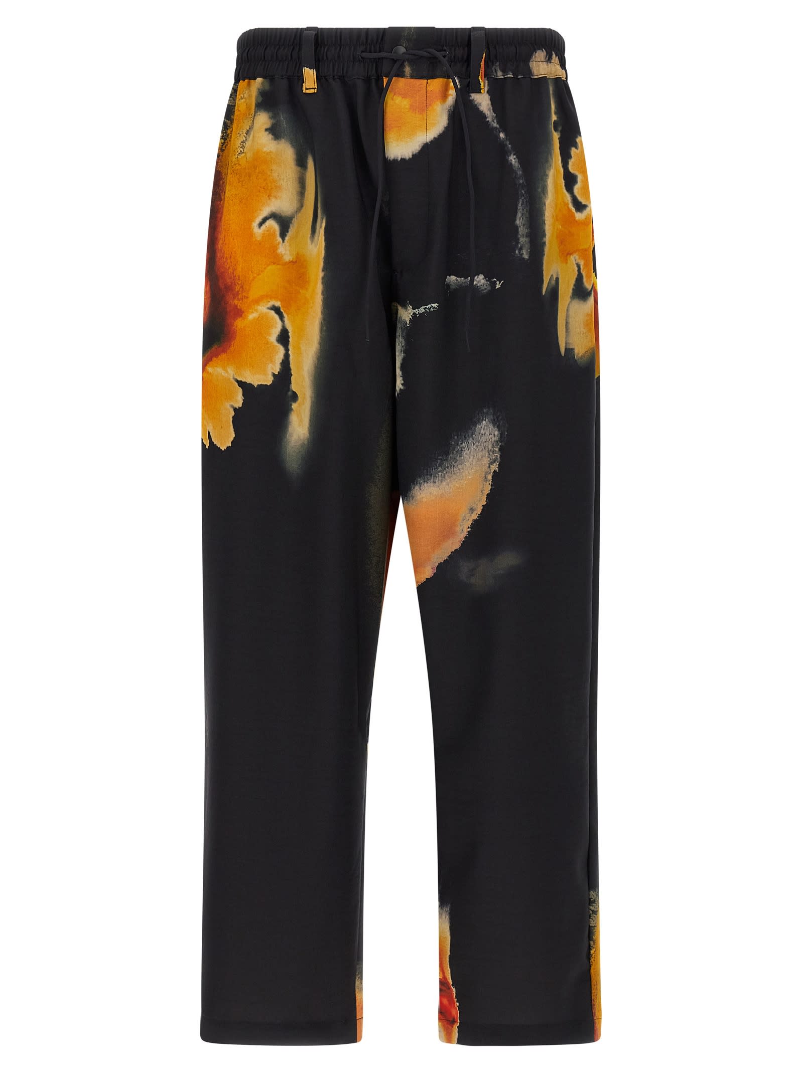 Y-3 Technical Fabric Trousers With Striking Print And Adjustable Features In Black
