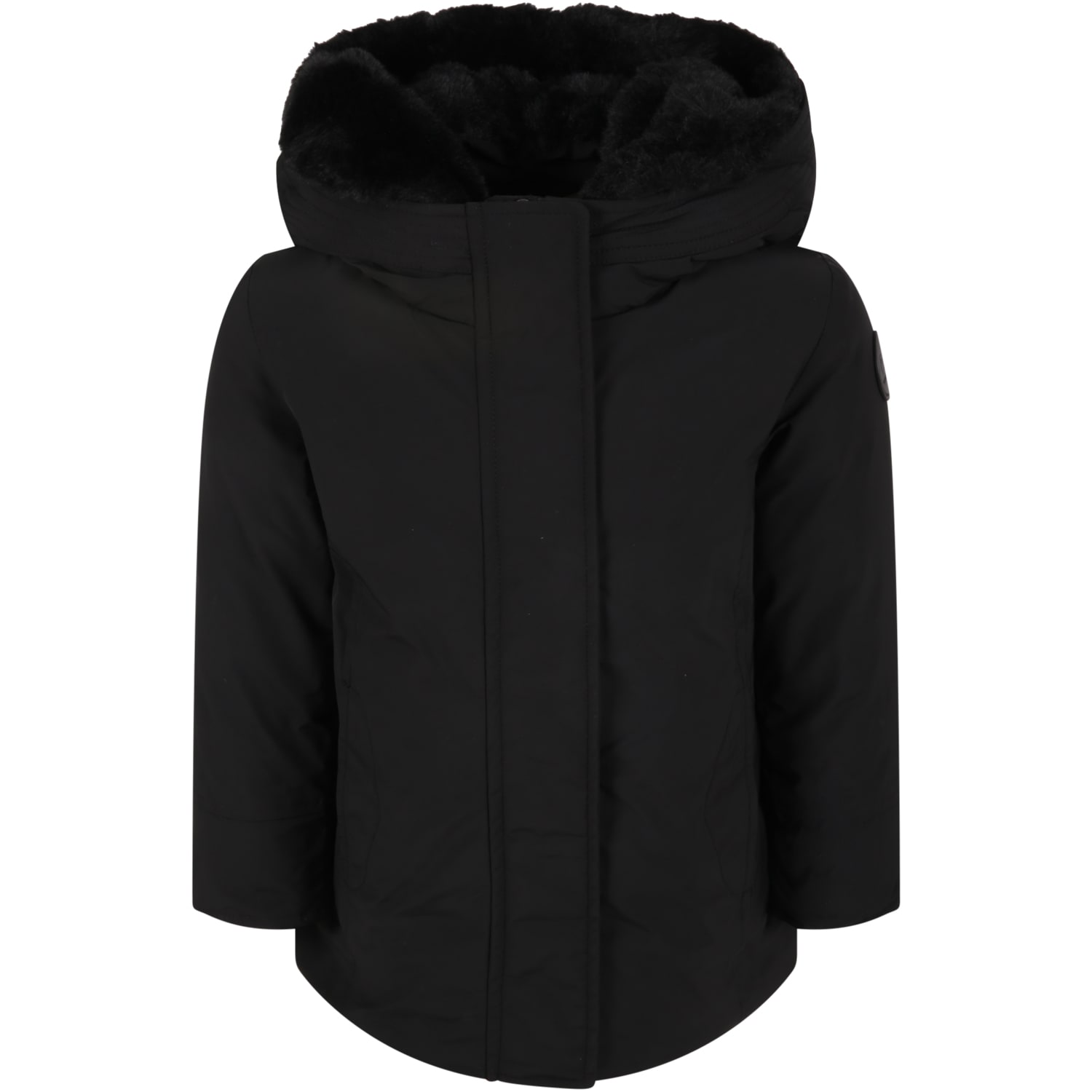 Woolrich Black Jacket For Girl With Patch Logo