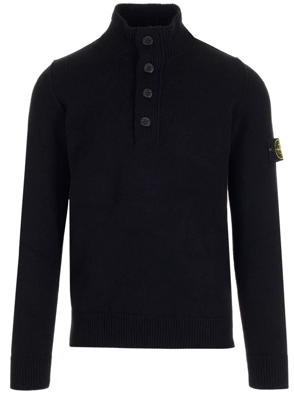 Stone Island Button-up Turtleneck Ribbed Sweater