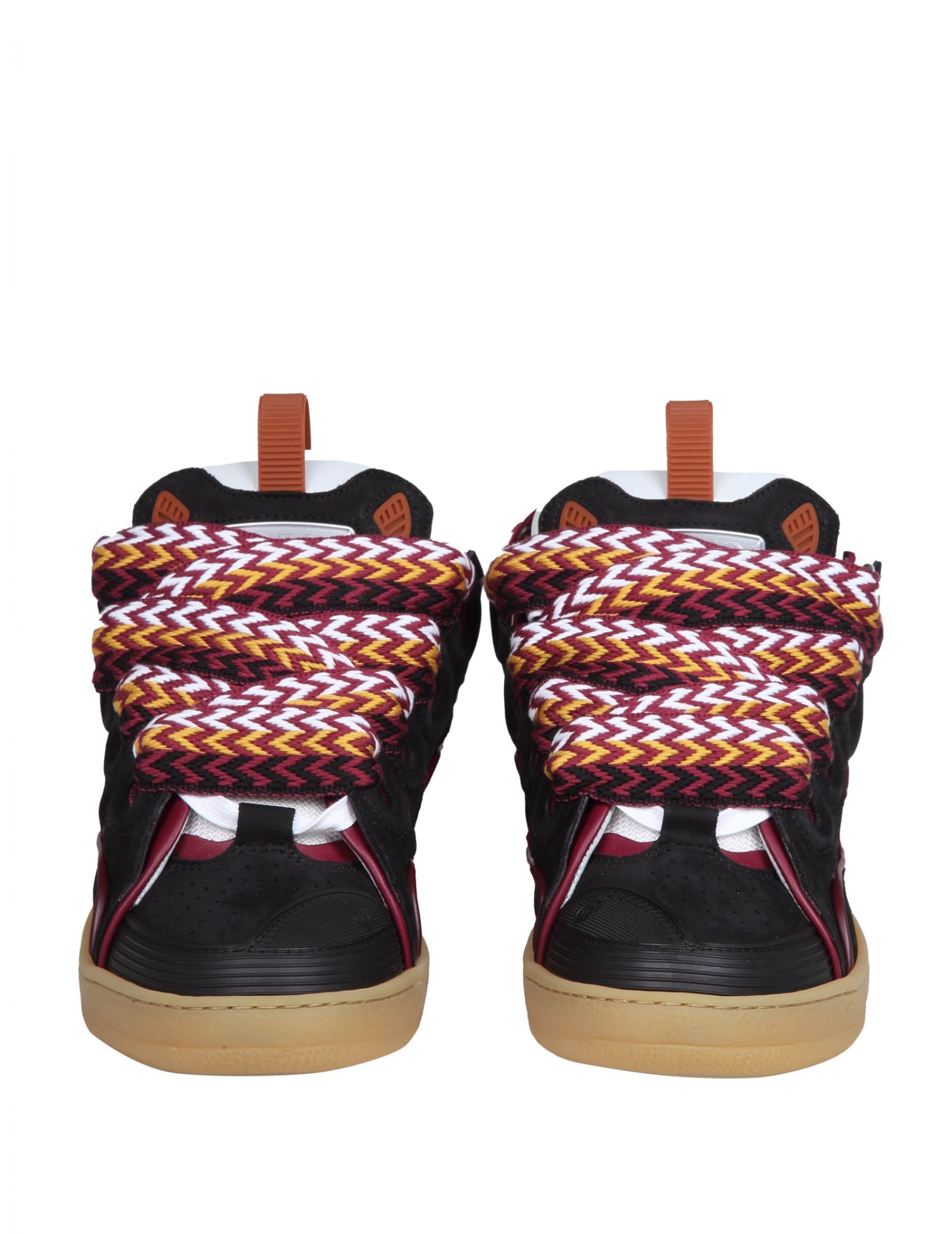 Shop Lanvin Curb Sneakers In White And Bordeaux Leather And Suede In Black/honey