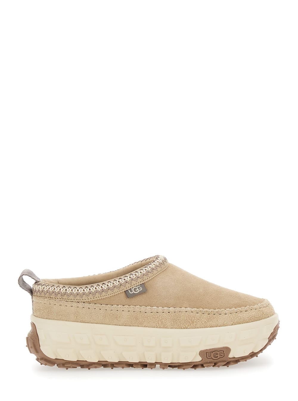 venture Daze Beige Mules With Decorative Stitching And Side Logo Patch In Suede Man