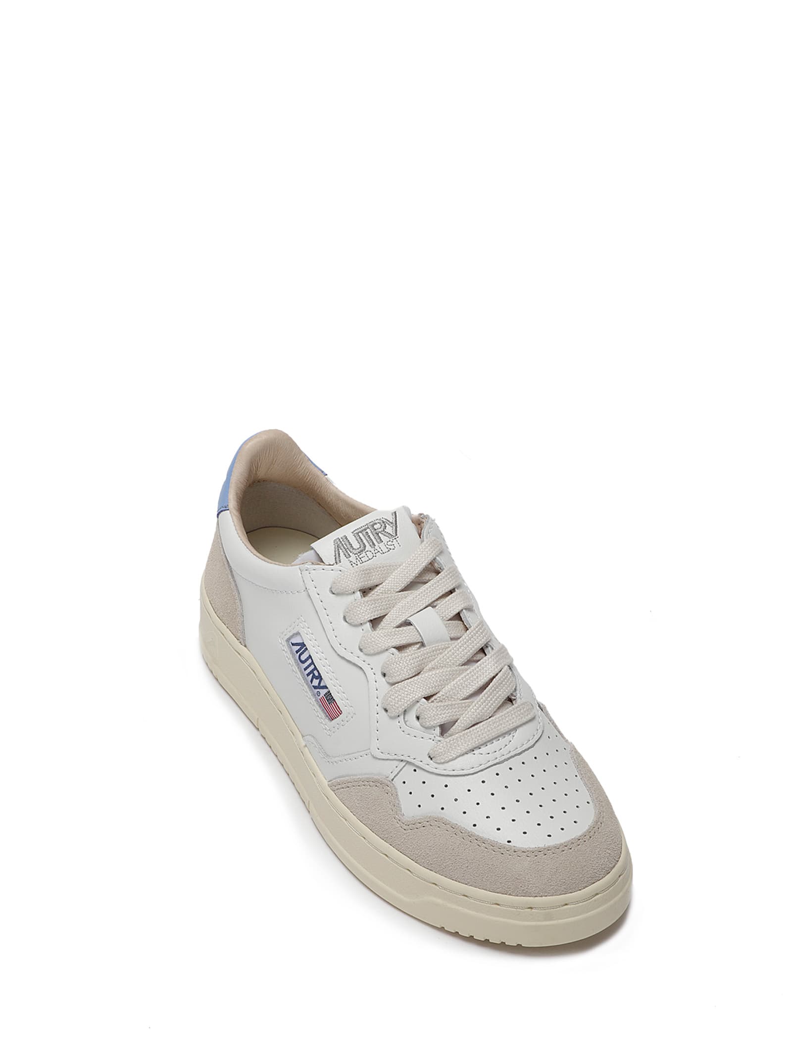 Autry Medalist Low Sneakers In Leather And Suede Color White And Silver Blue In Multi