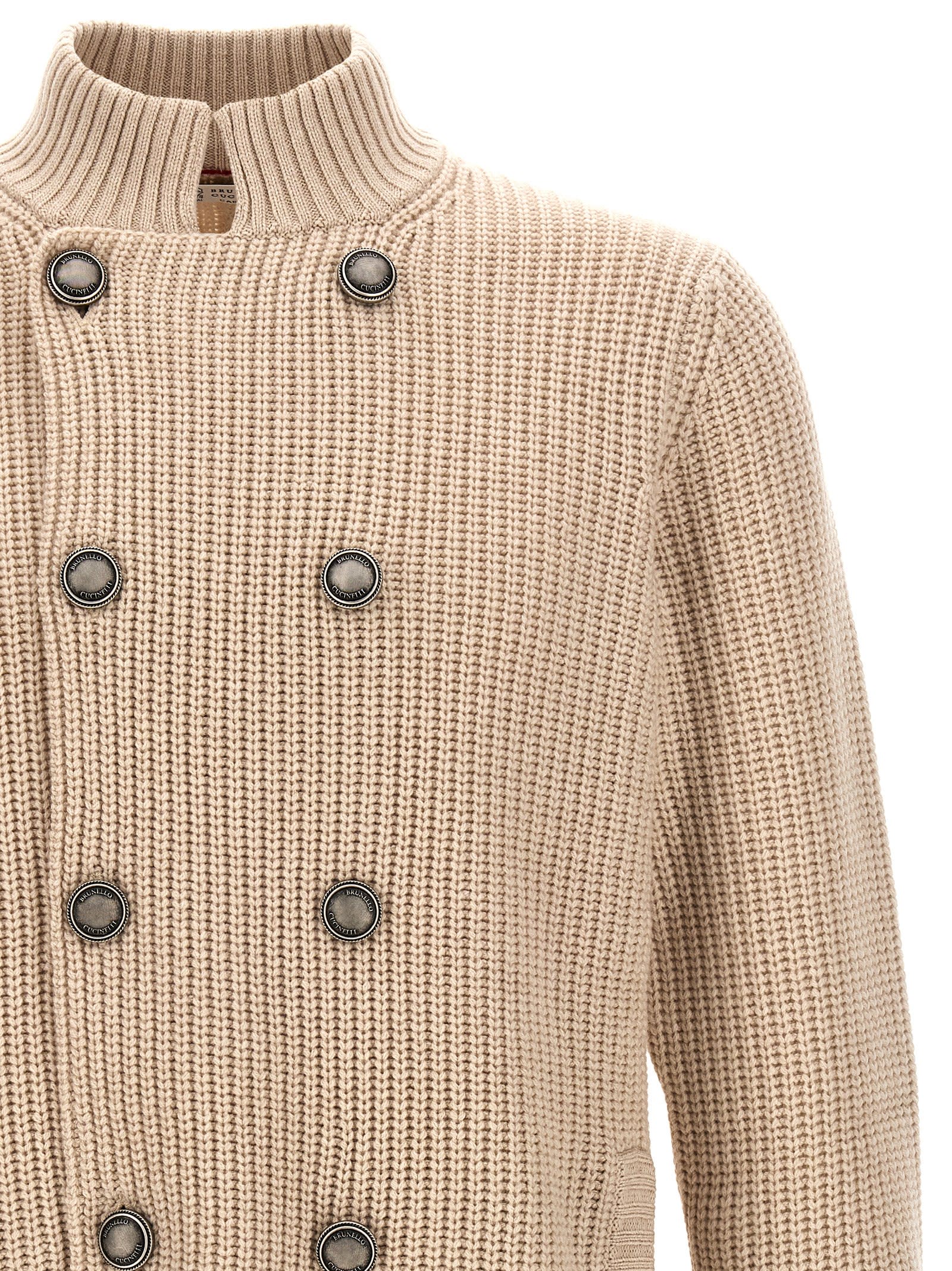 Shop Brunello Cucinelli Double-breasted Cardigan In Beige