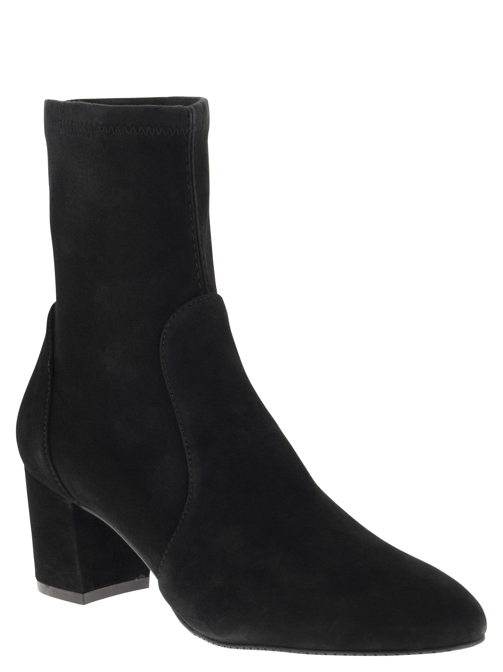 Stuart Weitzman Yuliana 60 Suede Leather Ankle Boot In Black