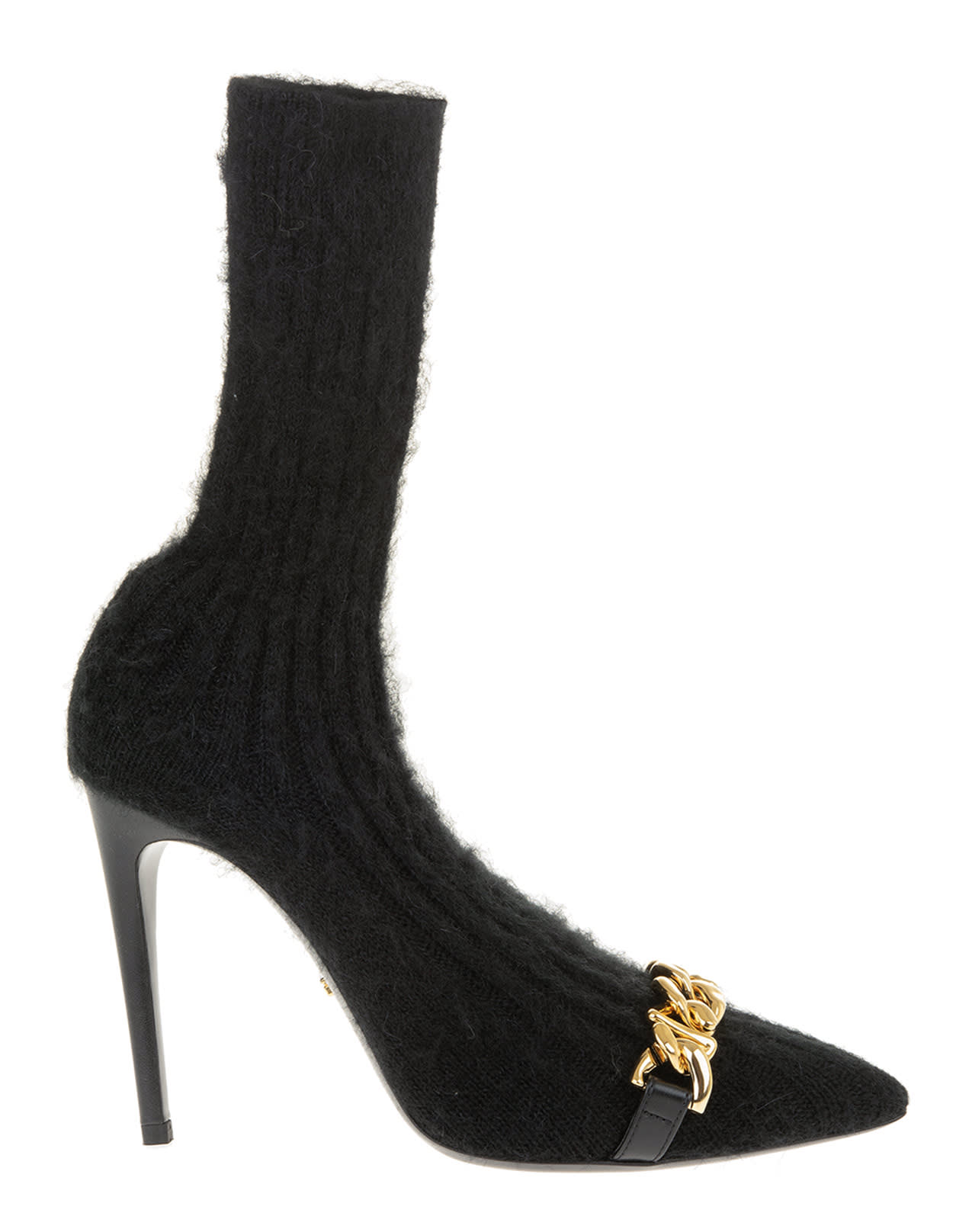 Woman Black Ankle Boot With Golden Gcds Logo Chain