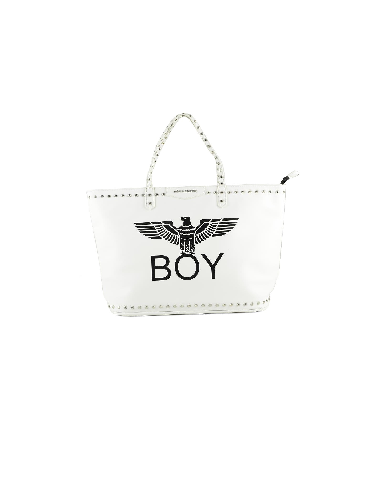 Boy London White Studded Tote Bag W/eagle