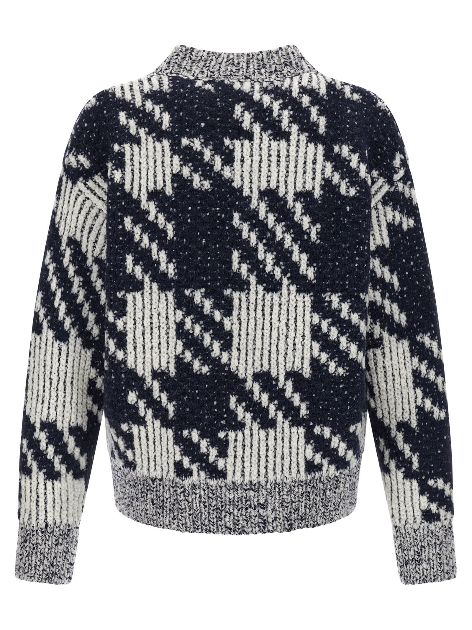 Dries Van Noten Chunky Knit V Neck Sweater With Textured Pattern In Multi