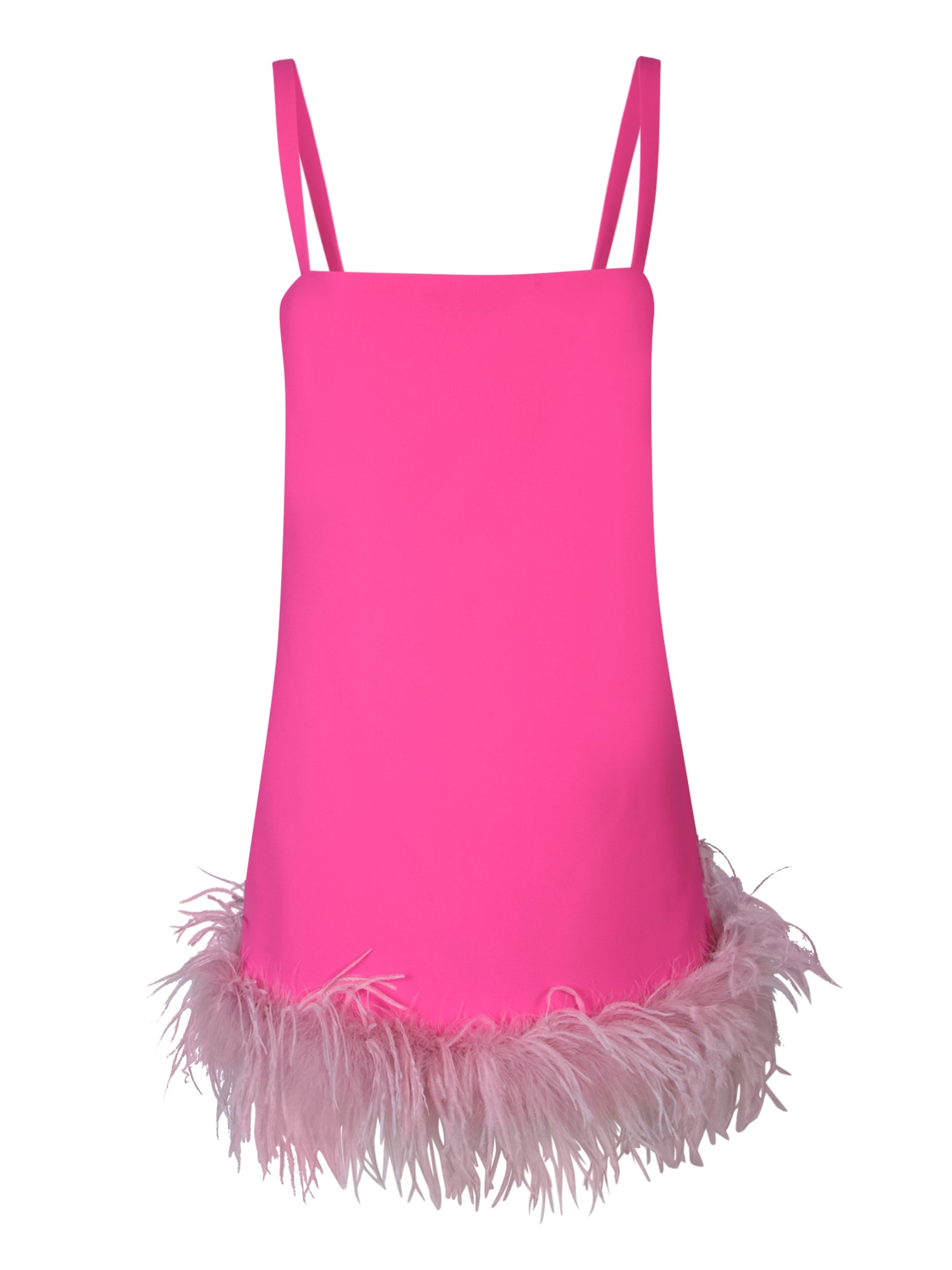Mini Pink Dress With Tonal Feathers Trim In Tech Fabric Woman