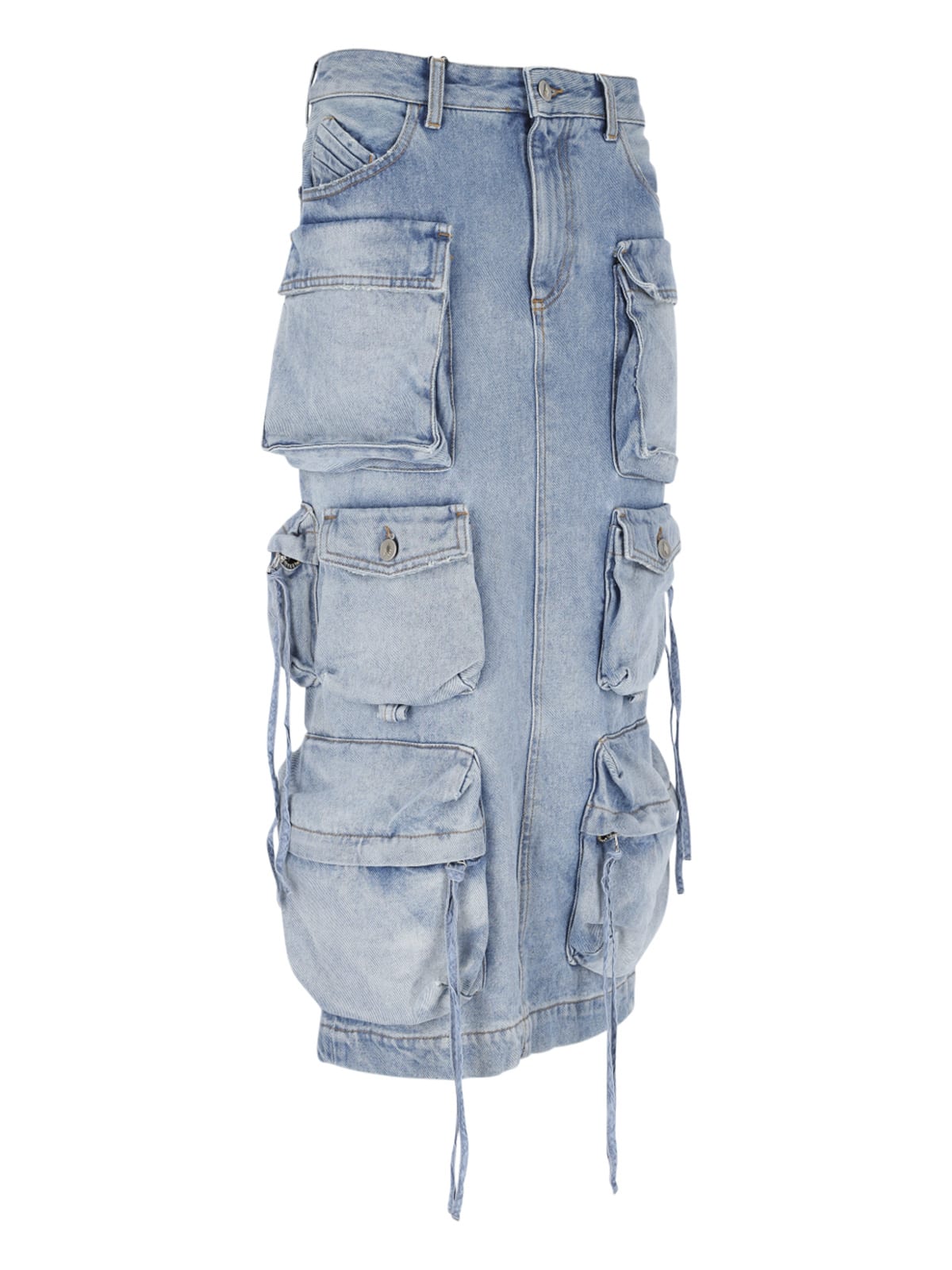 Shop Attico Sky Blue Midi Skirt In Denim