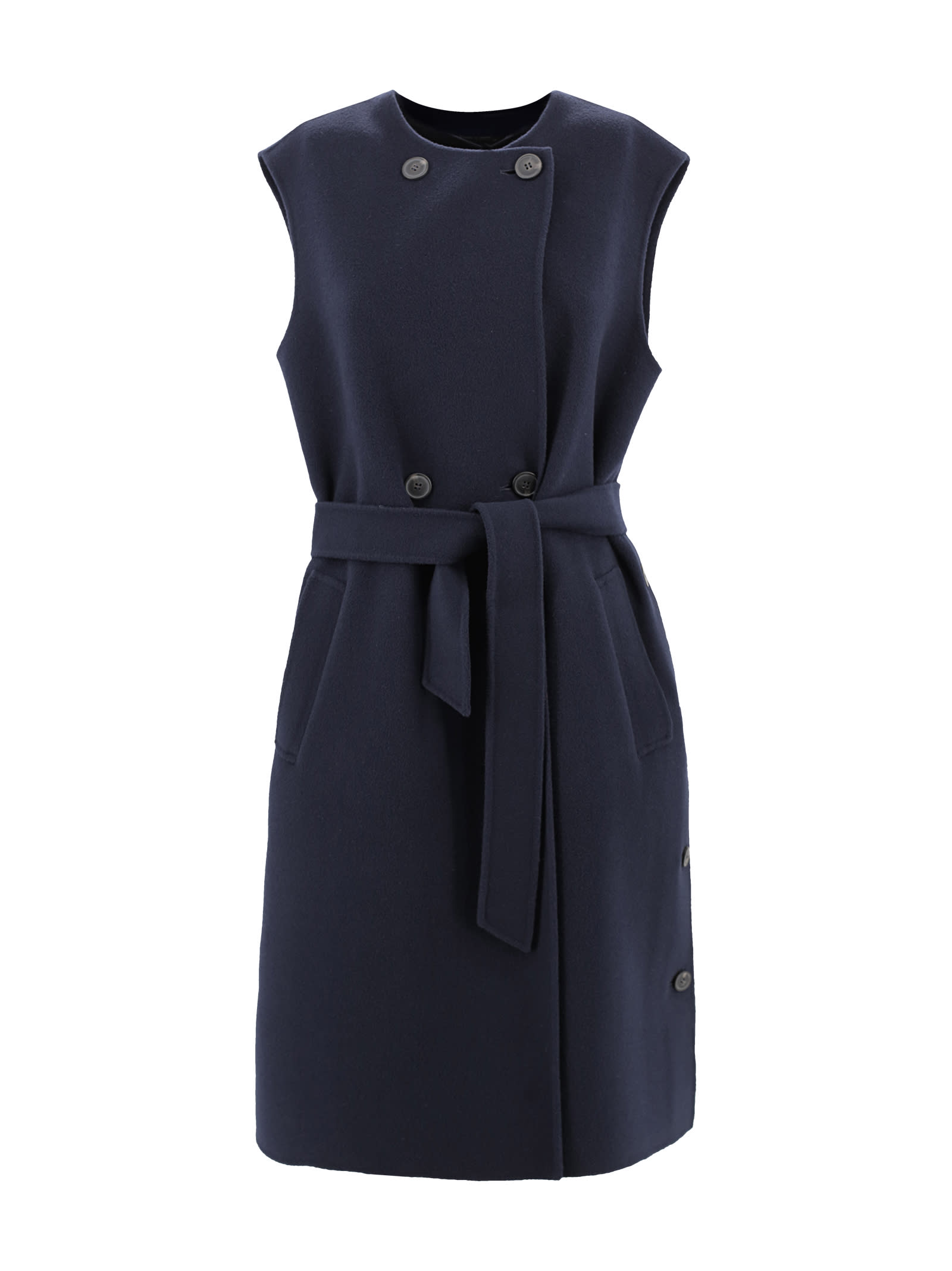 Shop Weekend Max Mara Double-breasted Wool Coat In Blue