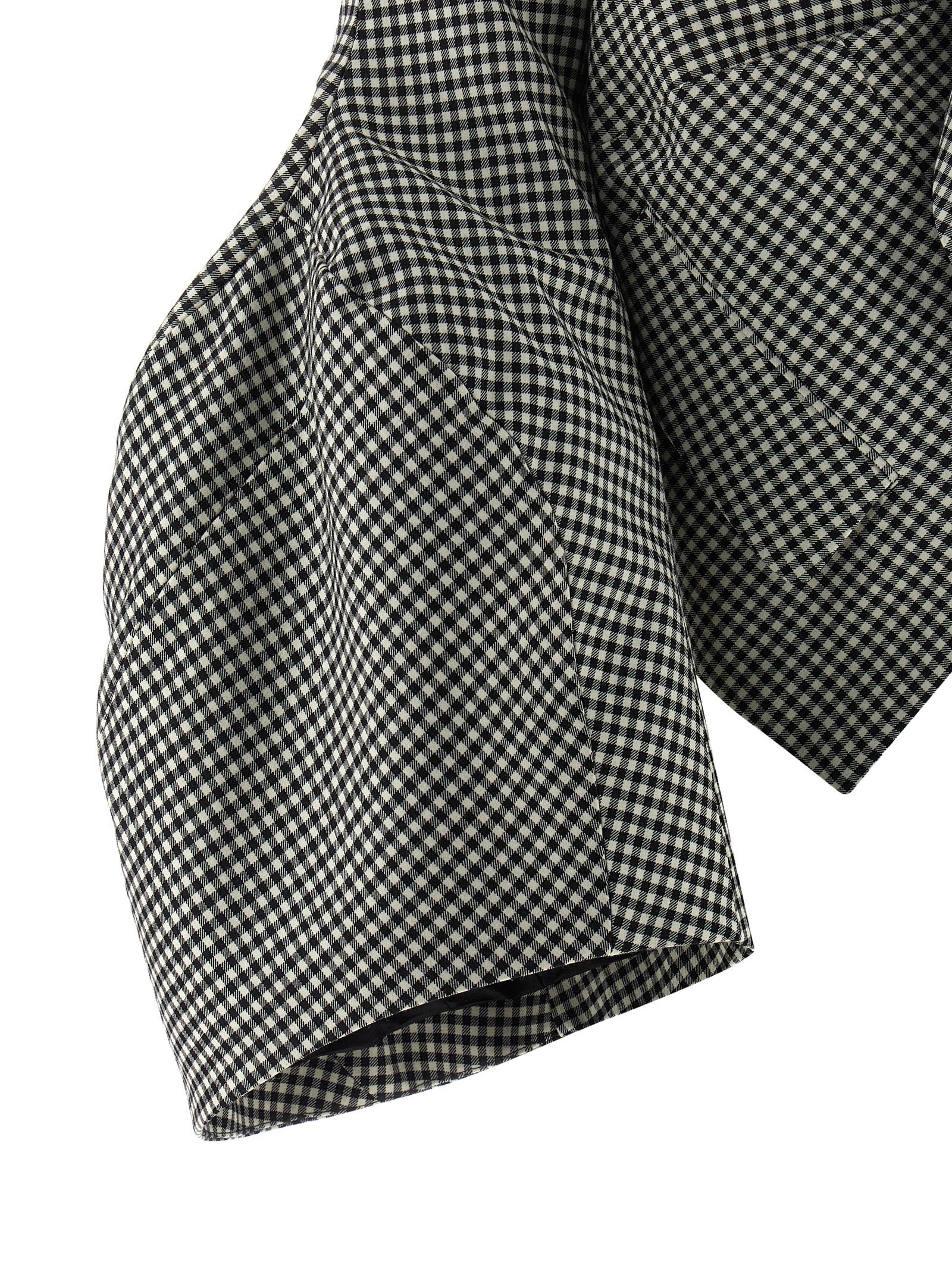 Comme Des Garçons Vichy Patterned Wool Shrug With Dramatic Ruffled Sleeves In Multi